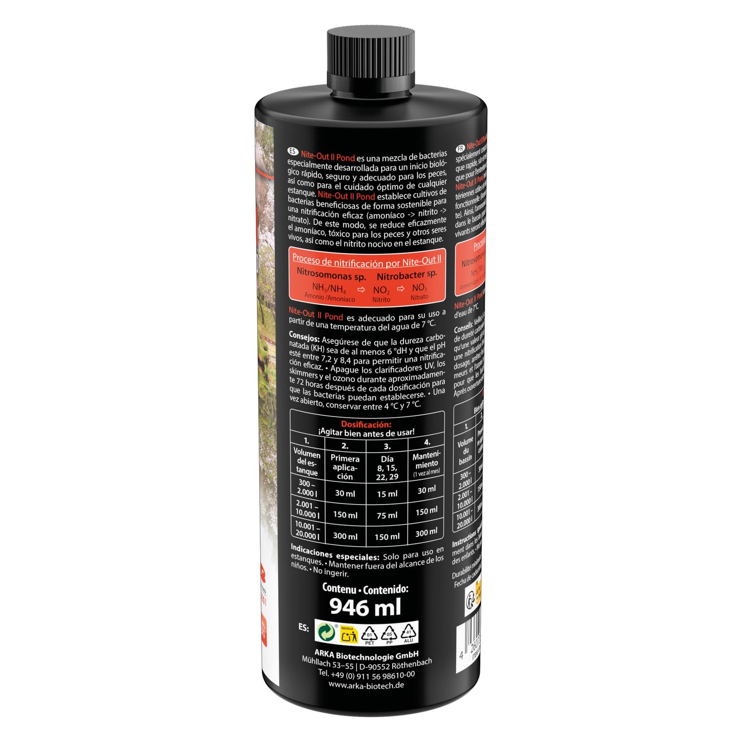 ARKA Pond Nite-out II - 946 ml - Bacterias iniciadoras Especialmente desarrolladas para estanques, preparan el Estanque para una siembra de Peces rápida y Segura.