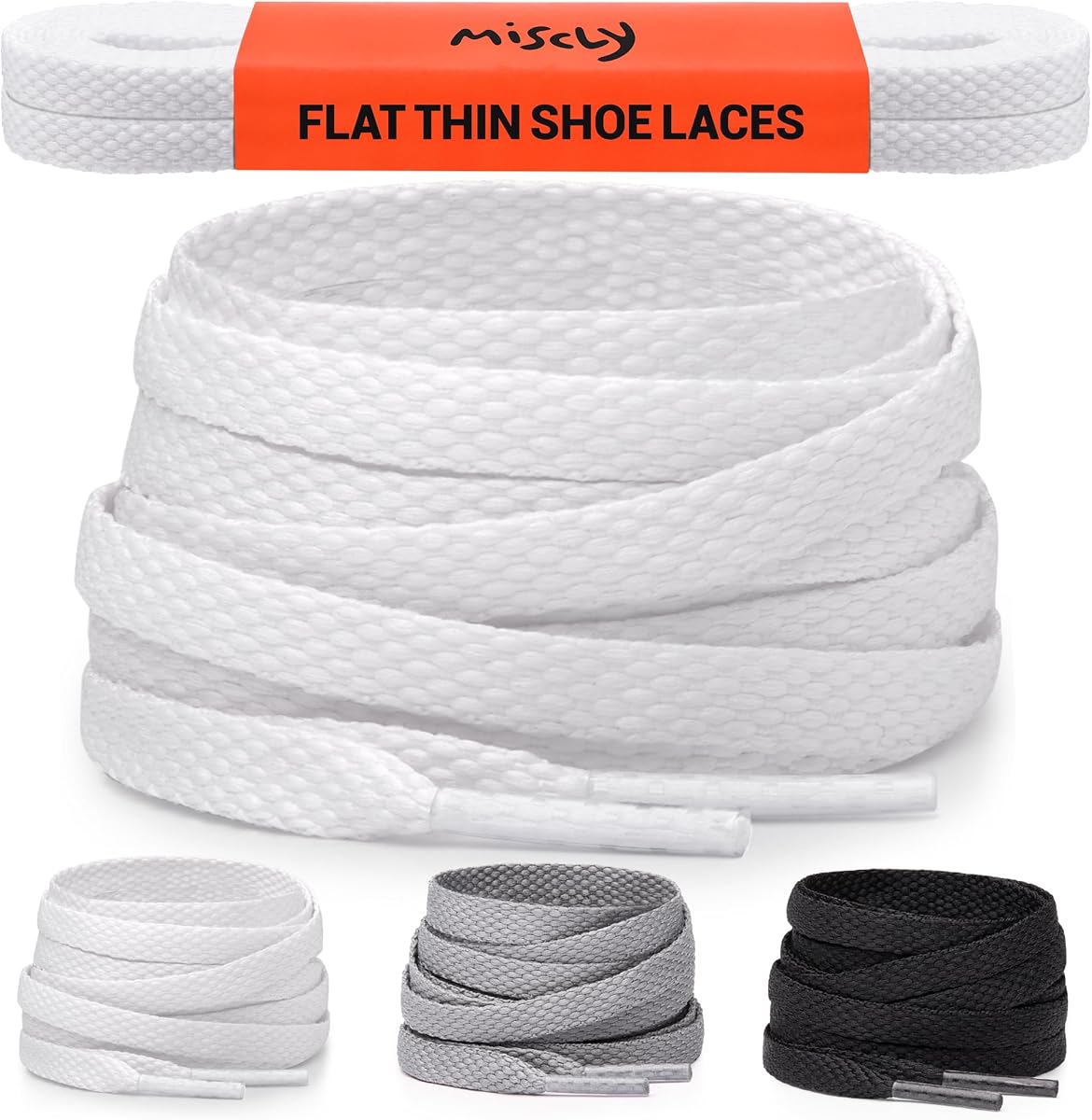 Miscly Flat Thin Shoe laces for Sneakers, Running Shoes, Converse and Athletic Shoes
