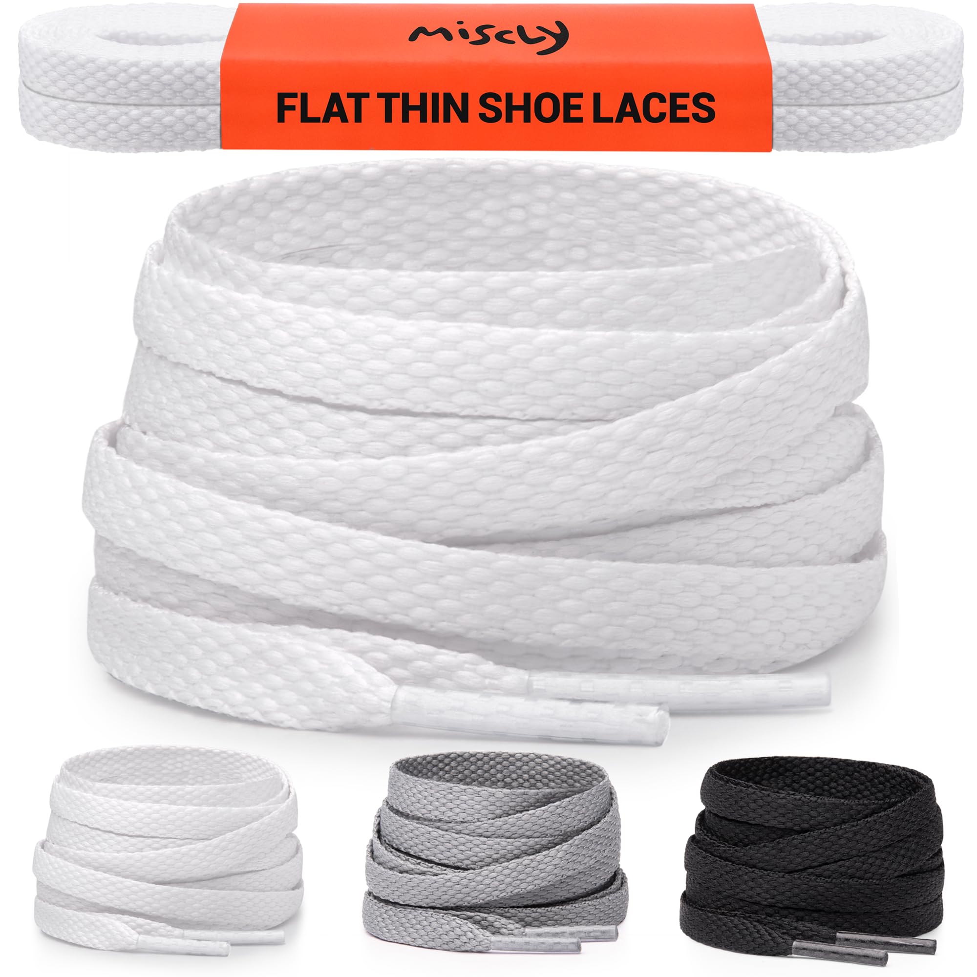 Miscly Flat Thin Shoe laces for Sneakers, Running Shoes, Converse and Athletic Shoes