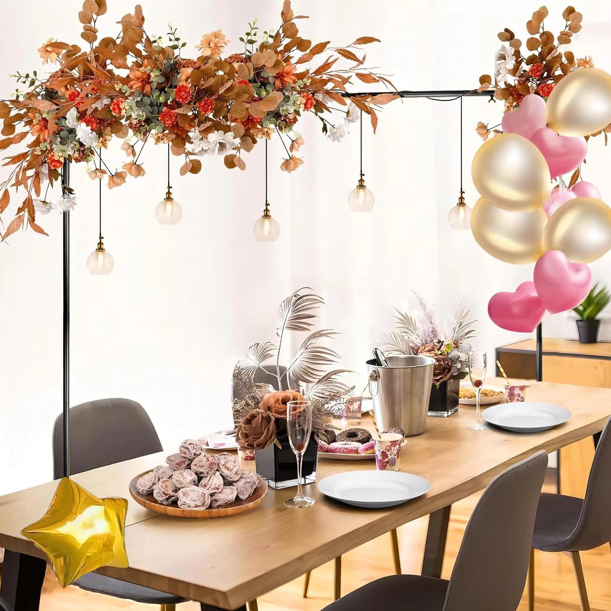 Over The Table Rod Stand with Clamps, Metal Table Balloon Arch Stand, Table Hanging Rail for Wedding Birthday Anniversary Christmas Festivals