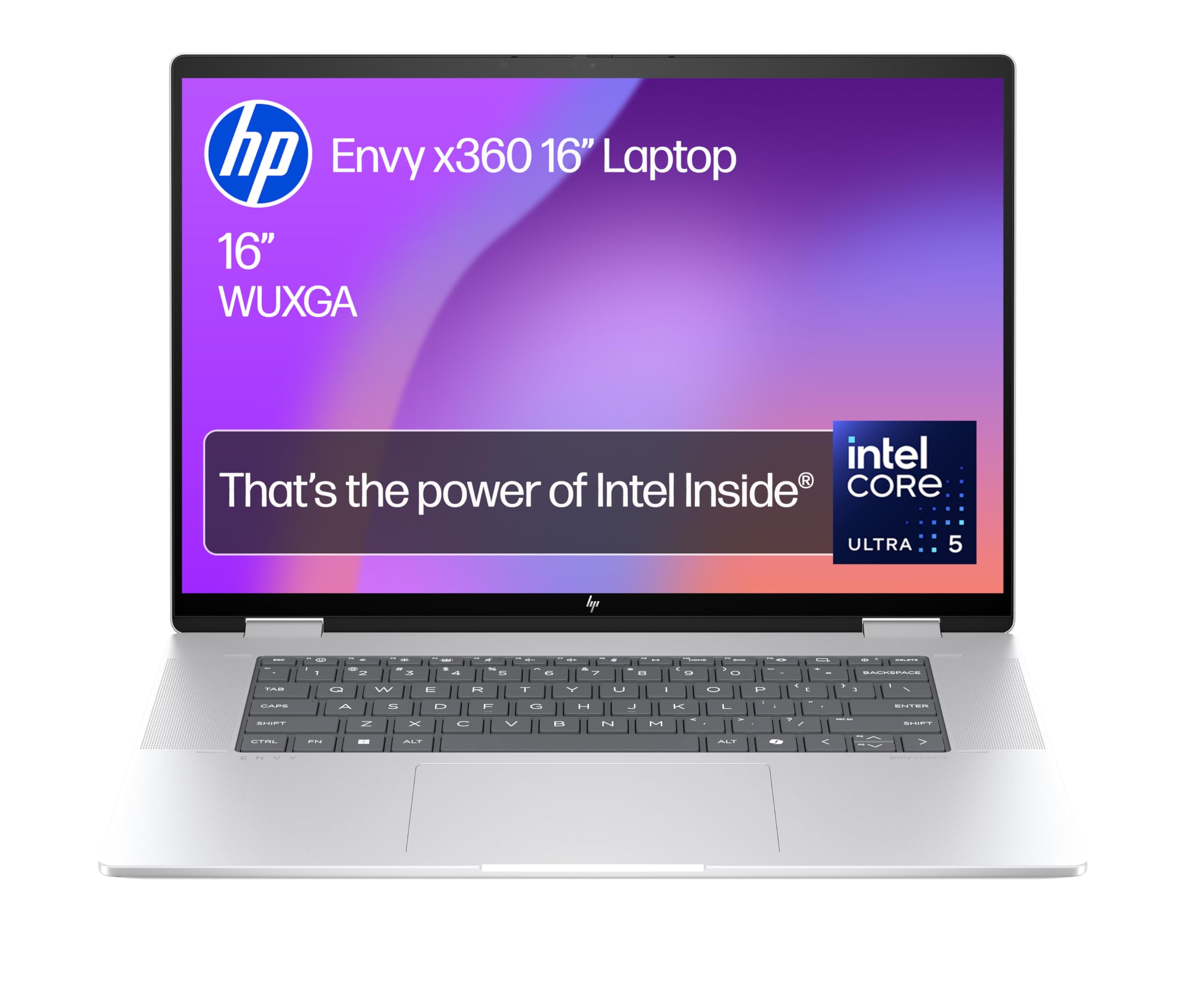HPEnvy x360 16" 2in1 Laptop | Intel Core Ultra 5-125U Processor | Built-in AI | 8 GB RAM | 512 GB SSD | Intel Arc Graphics | WUXGA Touchscreen | Up to 19.25hrs battery | Win 11 | Silver | 16-ac0000sa