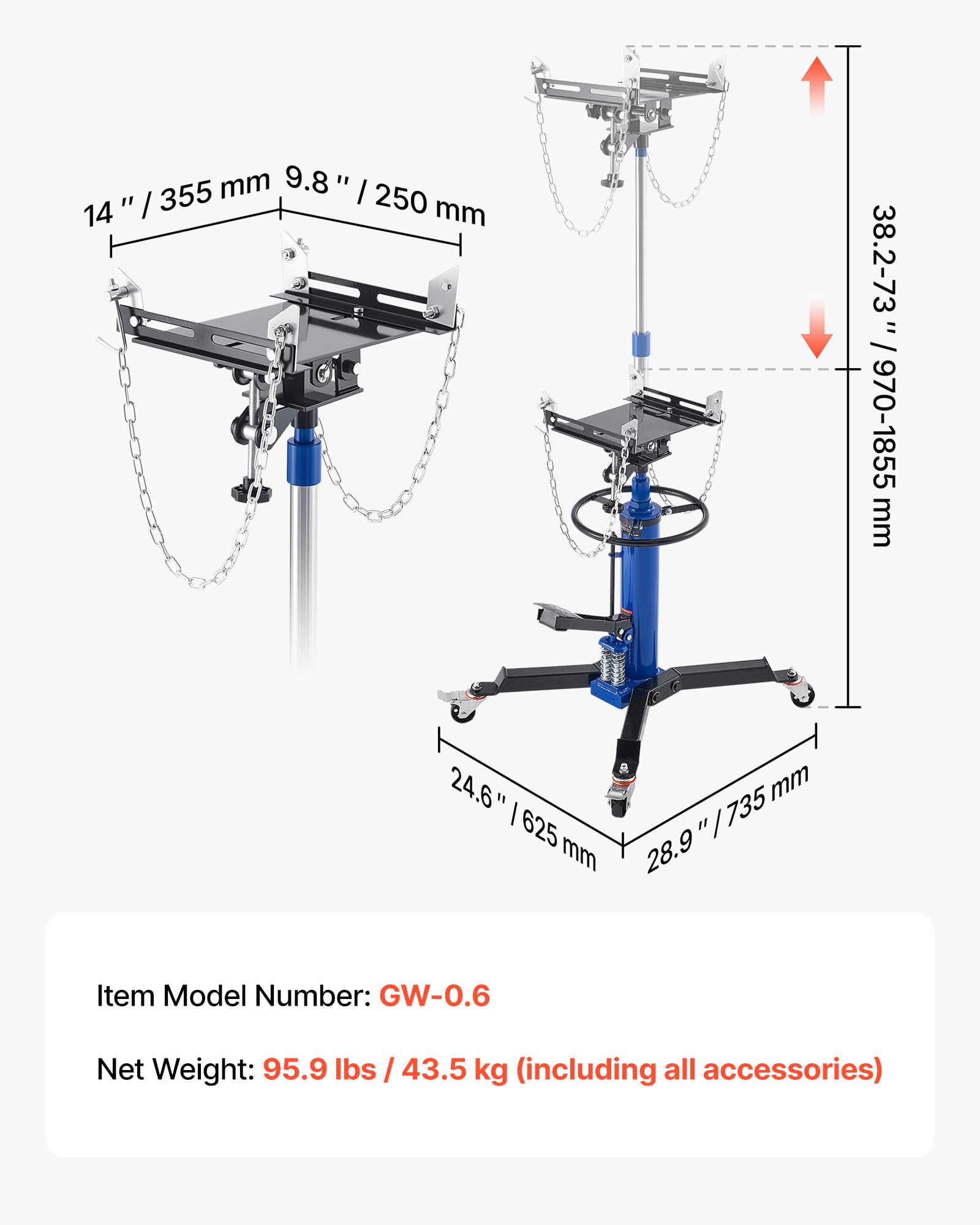 VEVOR Hydrauliczny lewarek przekładniowy podnośnik samochodowy o udźwigu 600 kg, teleskopowy podnośnik przekładni z pedałem i podwójną przekładnią teleskopową i wysokością podnoszenia 88-176 cm