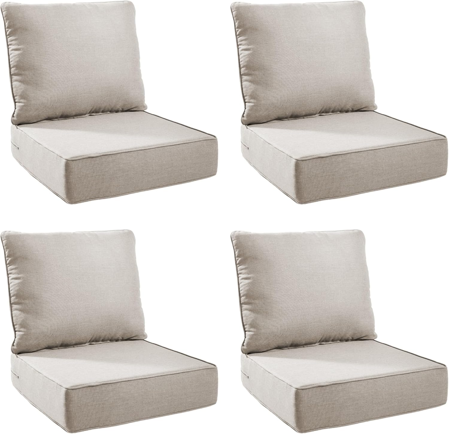 Outdoor Cushion Set for Furniture Patio Furniture, UV Resistant, Water Resistant - 6 Inch Thick Foam Garden Cushions 24x24 Inch Patio Seat Covers for Chair/Sofa/Couch | Beige | 4-Pack |