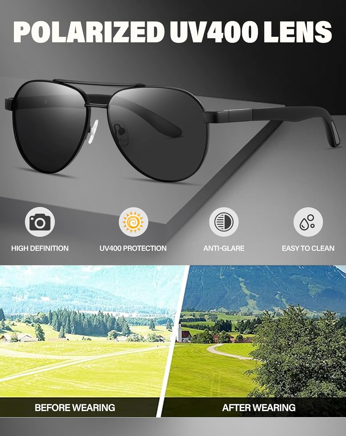Joopin Polarized Metal Aviation Sunglasses Men, Classic Military Sun Glasses Women, Rectangle Shades UV400 Protection Costume - Image 3