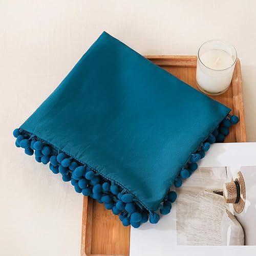 Miniatura 172 de Blue Body Pillow Cover Shabby Chic Long Pillow Case Cover Navy Blue Pom Poms Fringe Body Pillow case with Pocket Closure 20x54 inches(Body,Navy Blue)