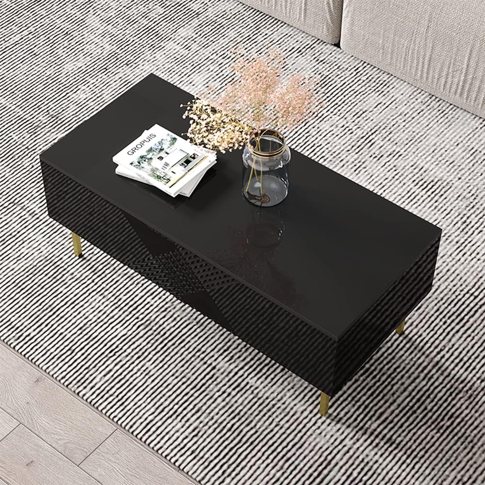 Meble Furniture Exito 03 Modern Rectangular Coffee Table — High Gloss Finish — 47 x 23.5 x 17 inches — Black