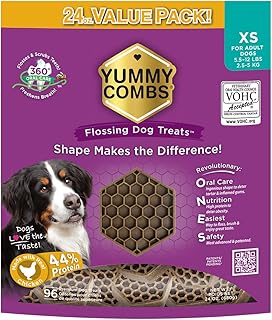 Yummy Combs Dog Dental Treats – Vet VOHC Approved – Delicious Chicken Protein – Removes Tartar with Cleaning Comb Shape – Dental Dog Treats for Extra Small Dogs (24oz, 96 Count)