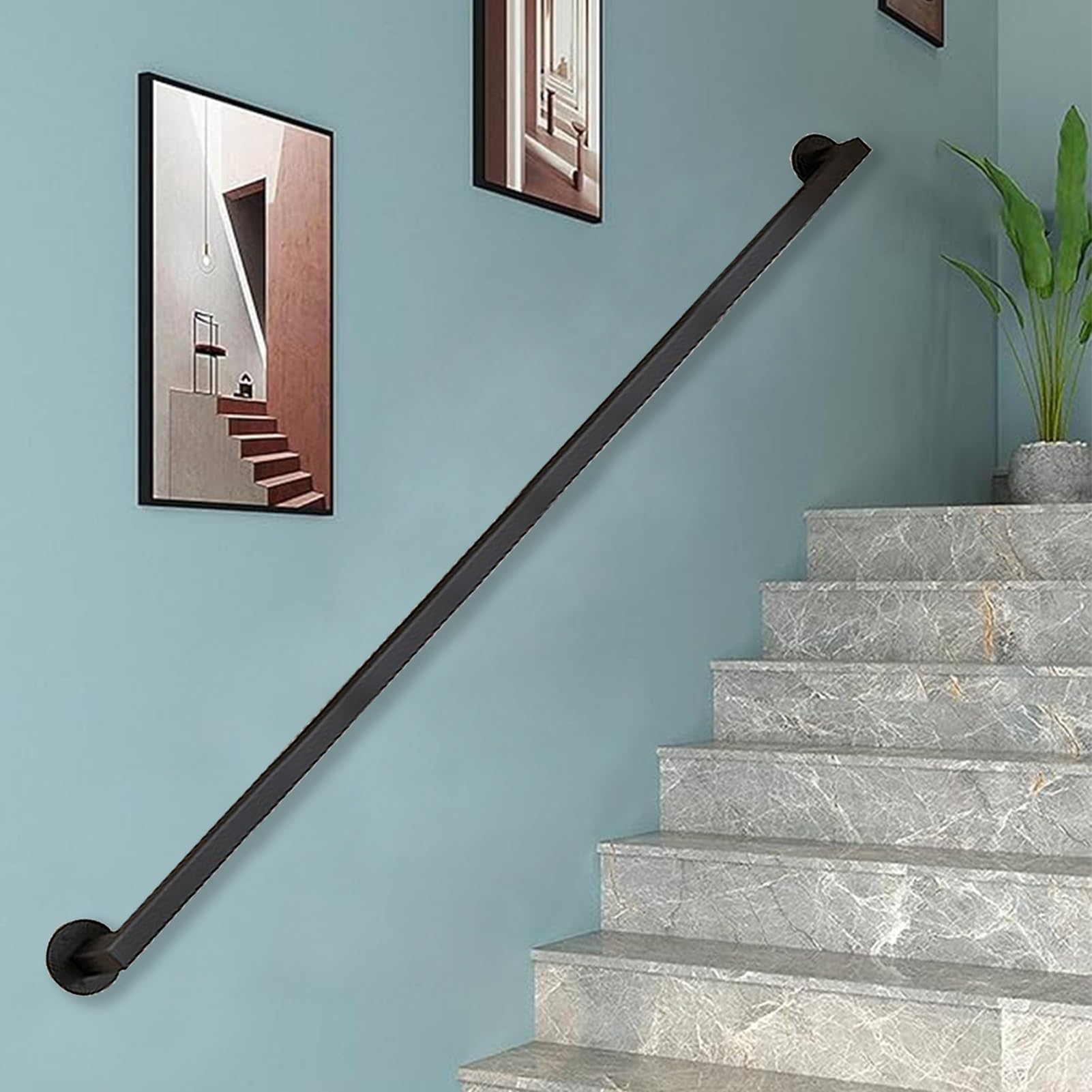 Barre de support en fer forge reglable 1-6m noir pour escalier exterieur et interieur