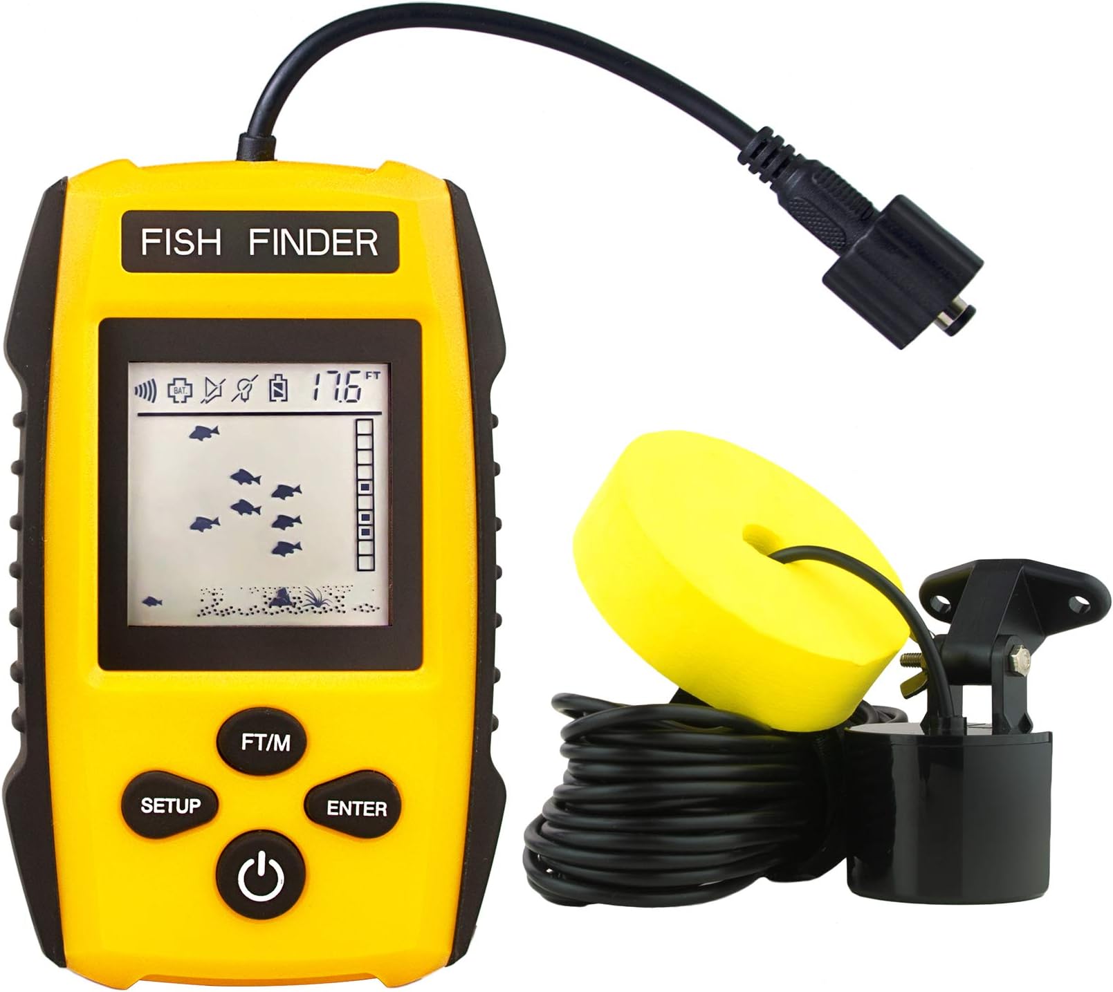 Handheld Fish Finder, Portable Fishfinder Fish Depth Finder with Sonar Sensor Transducer and LCD Display