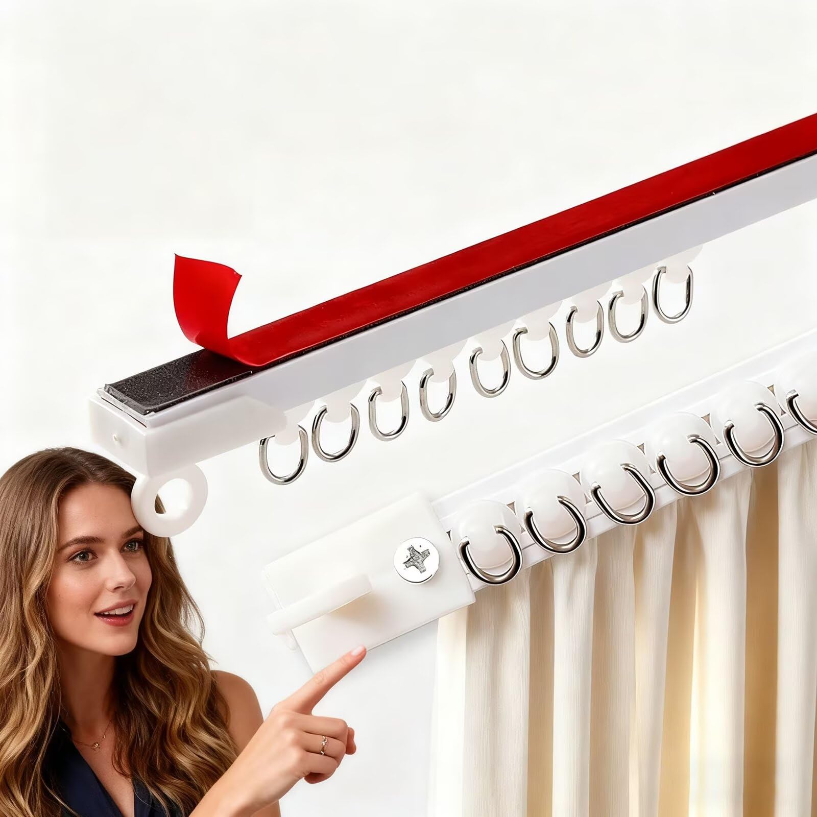 Asta da soffitto senza fori, adesivo resistente, capacità 20 kg, scorrevole silenzioso, in alluminio antiruggine, lunghezza 4,7 m / 15.4ft, perfetta per soggiorno, camera da letto e bagno
