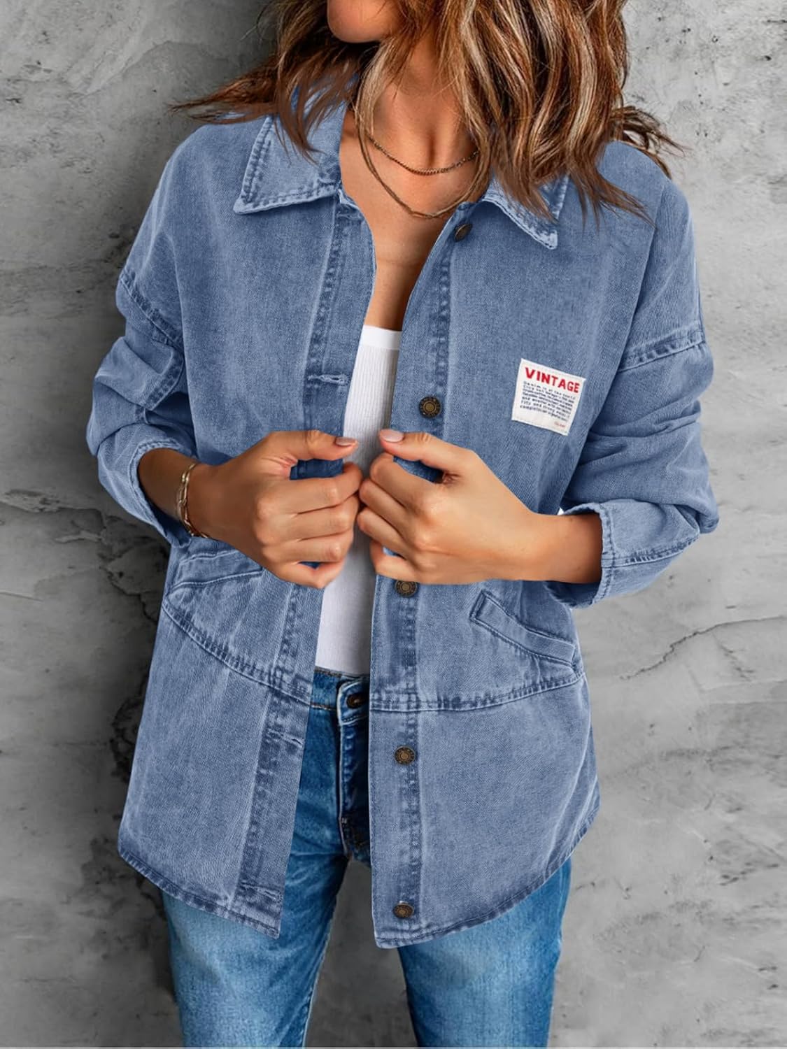 Cicy Bell Womens Oversized Denim Jackets Boyfriends Button Down Utility Jean Jackets Vintage Y2k Fall Coat - Image 2