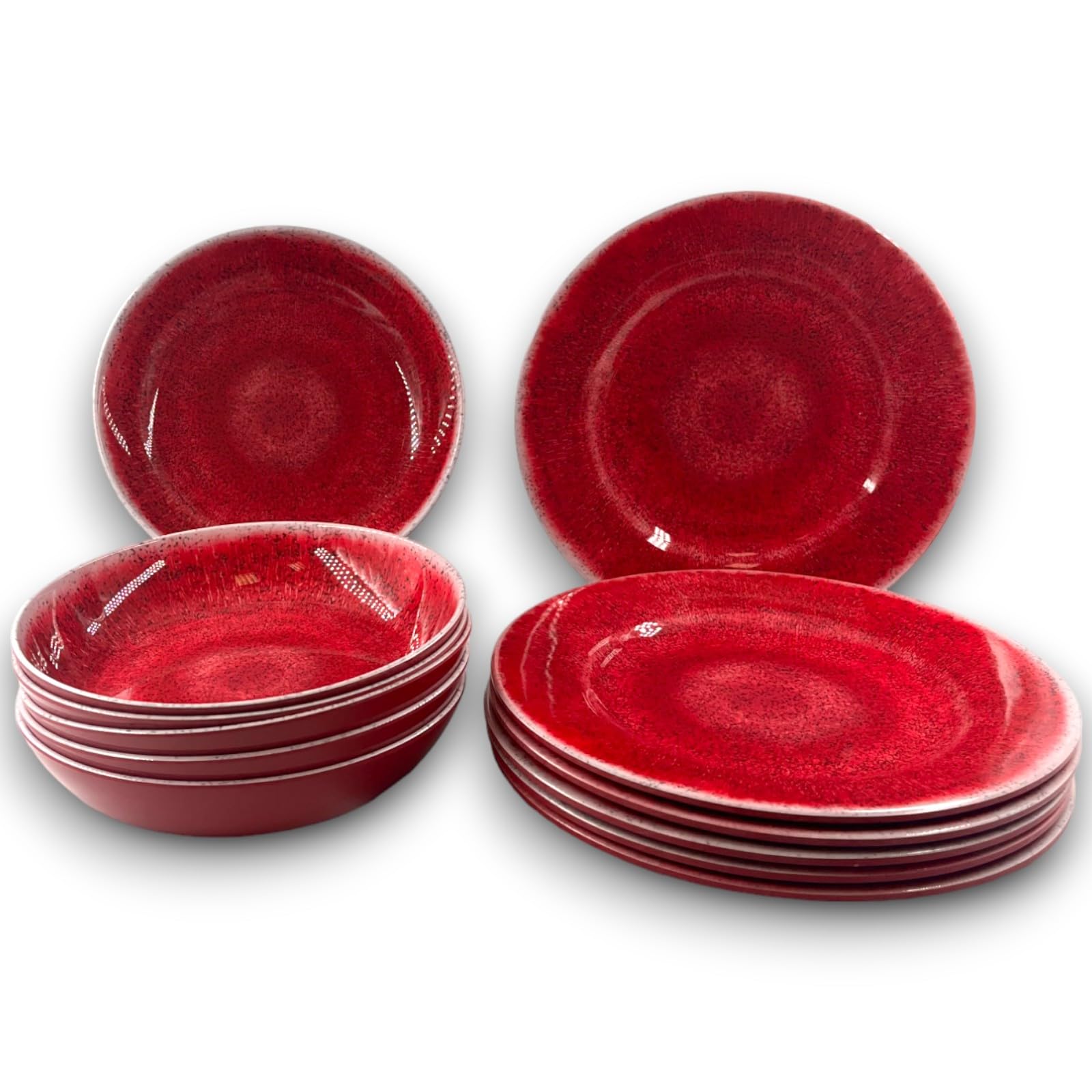 Set da Tavola in Melamina TERRACOTTA 12 pezzi Servizio Piatti Fondi e Piani per da 6 persone Infrangibile Lavabile in Lavastoviglie Plastica rigida Disponibile in 3 Colori (12, Rosso - Magenta)