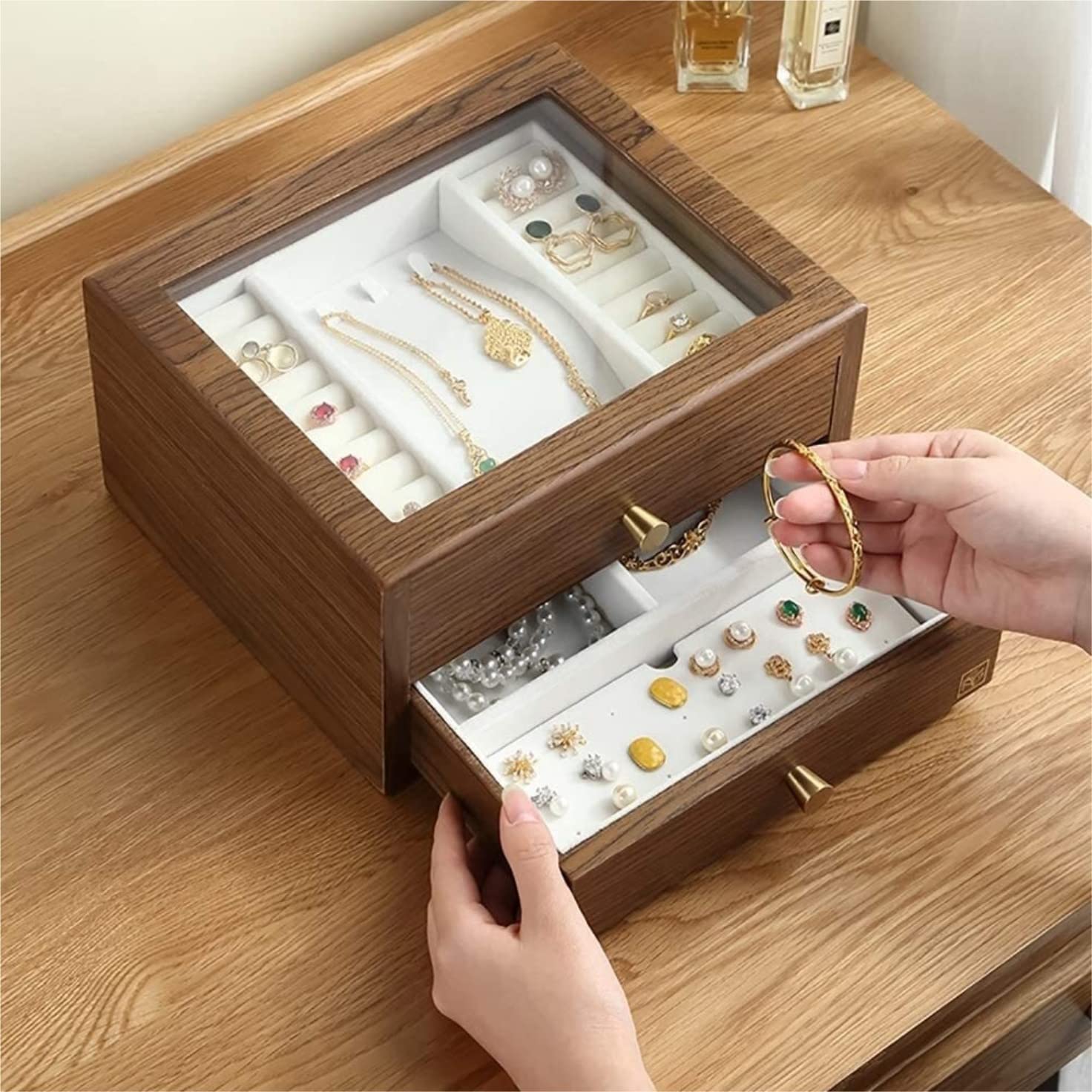 Coffret À Bijoux Boîte À Bijoux Vintage Organisateur Bois 2 Tiroirs Présentoirs À Bijoux Étui Bagues Collier Rangement Boîte À Bijoux Rangement