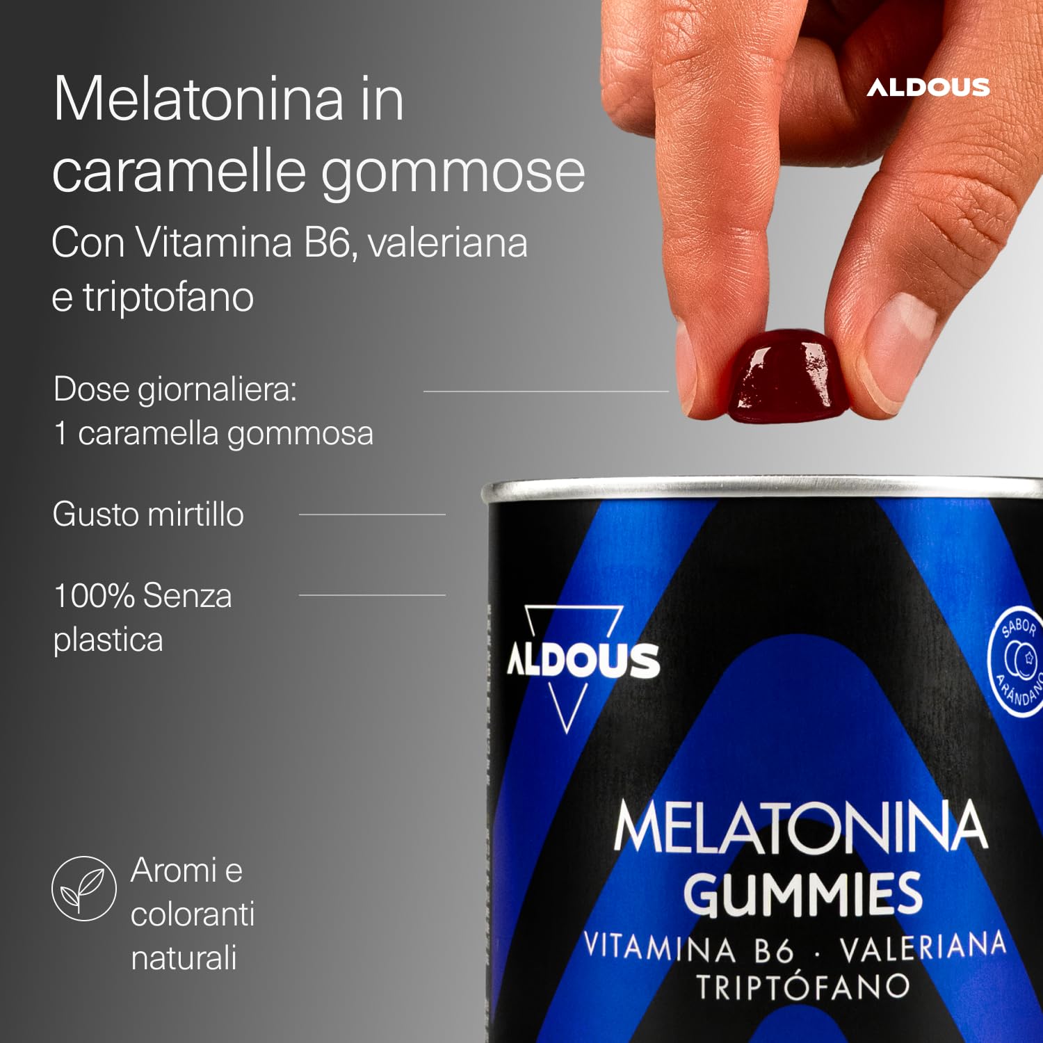 Caramelle Melatonina - 120 Caramelle Gommose - Valeriana, Triptofano e Vitamina B6 - Caramelle per Dormire Meglio, Sonno Profondo - Integratore per dormire - Gusto miritti - Vegan - ALDOUS