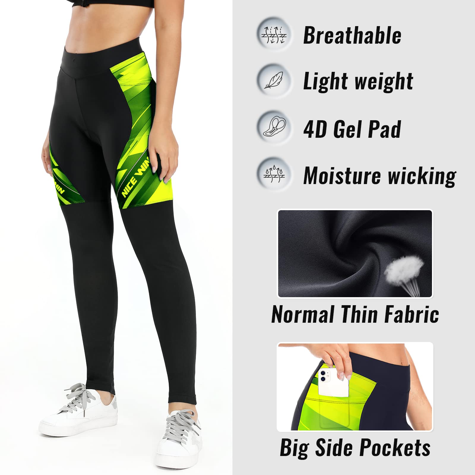Pantaloni da Ciclismo Donna Invernali Lunghi Imbottiti Bicicletta Pantaloni Corsa Calzamaglia 4D Gel Pad Traspiranti Rapido Asciutto Leggings Sportivi Donna