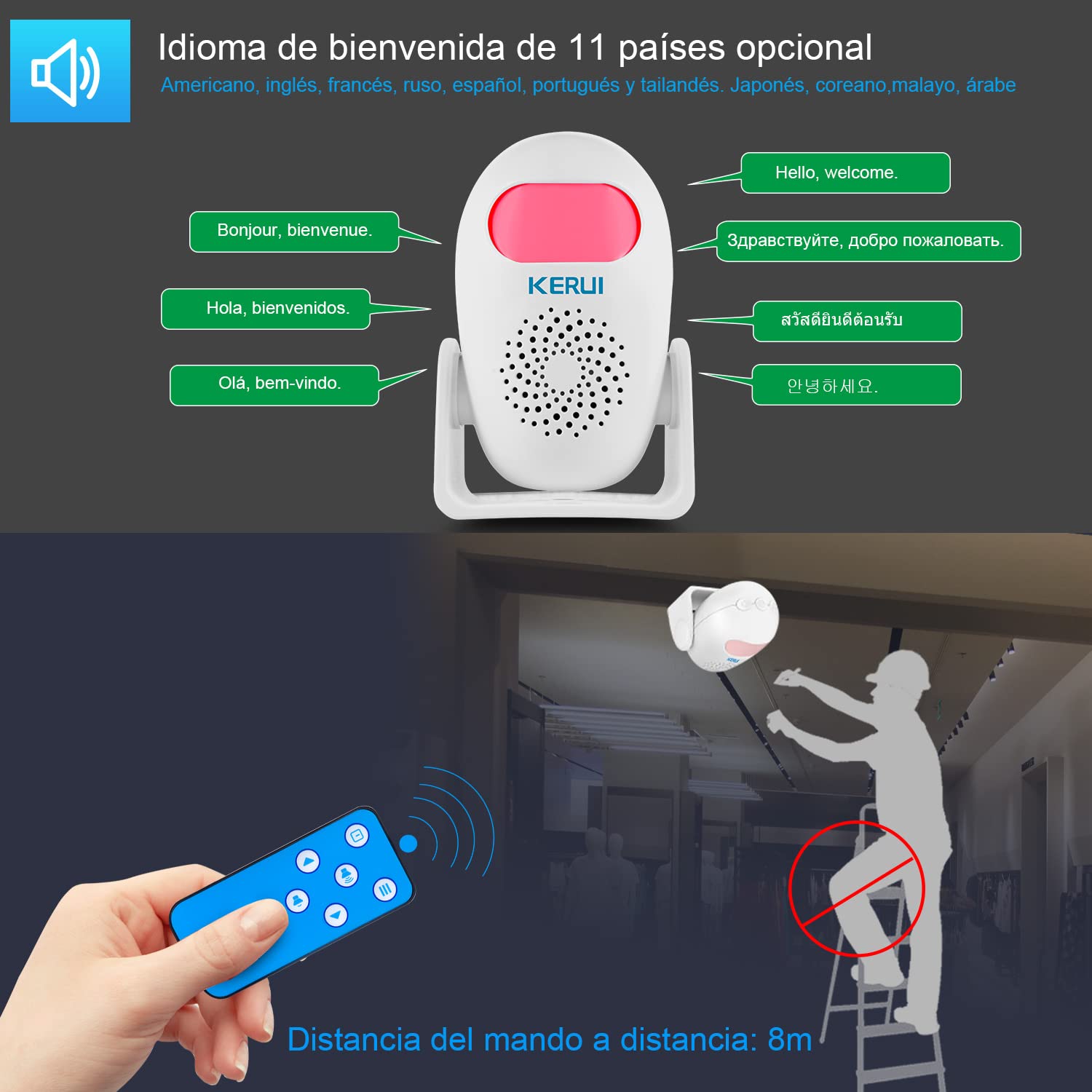 Sonnette Sans Fil KERUI M5 Avec Détecteur De Mouvement Et Alarme Sonore, Blanc