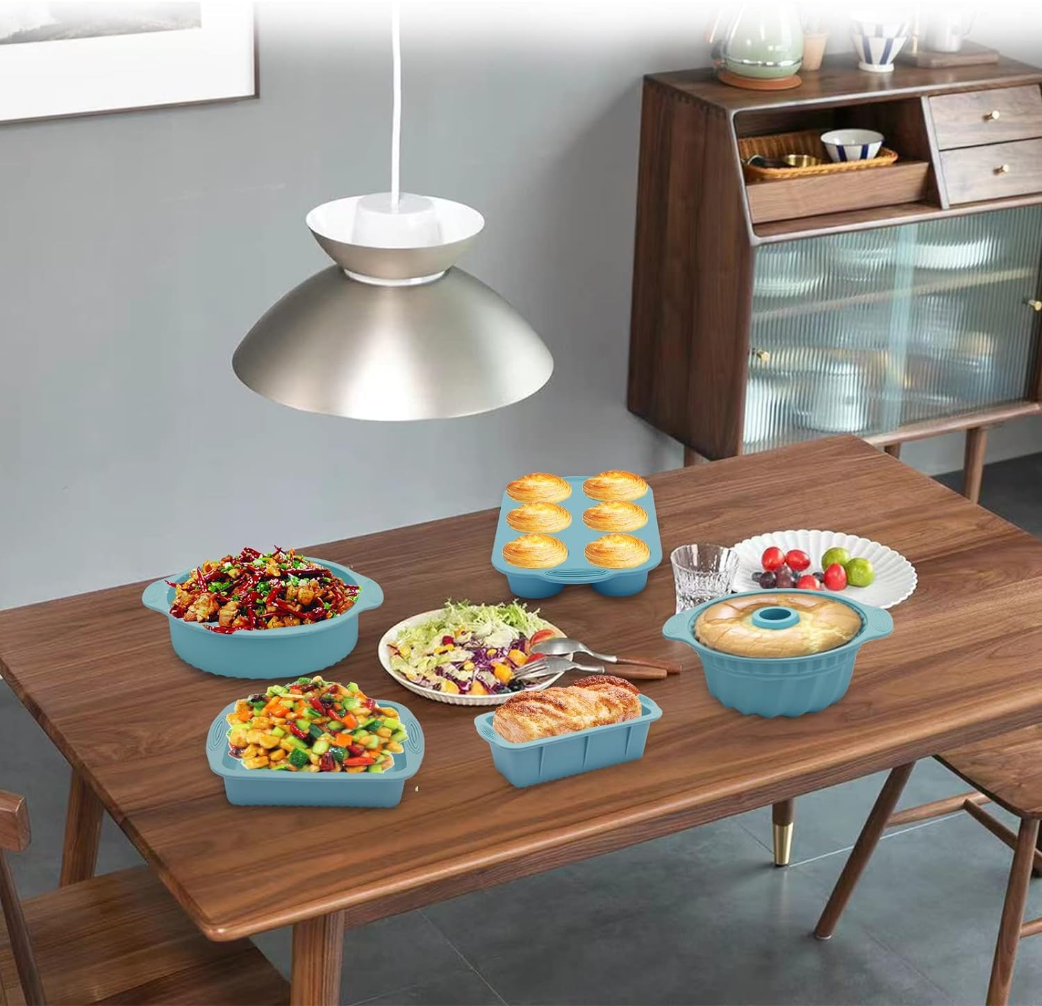 5 szt. Zestaw silikonowych naczyń do pieczenia Formy do pieczenia z powłoką nieprzywierającą Zestaw foremek do ciast do pieczenia, w tym 6 foremek do muffinów, blacha do pieczenia ciasteczek, forma do