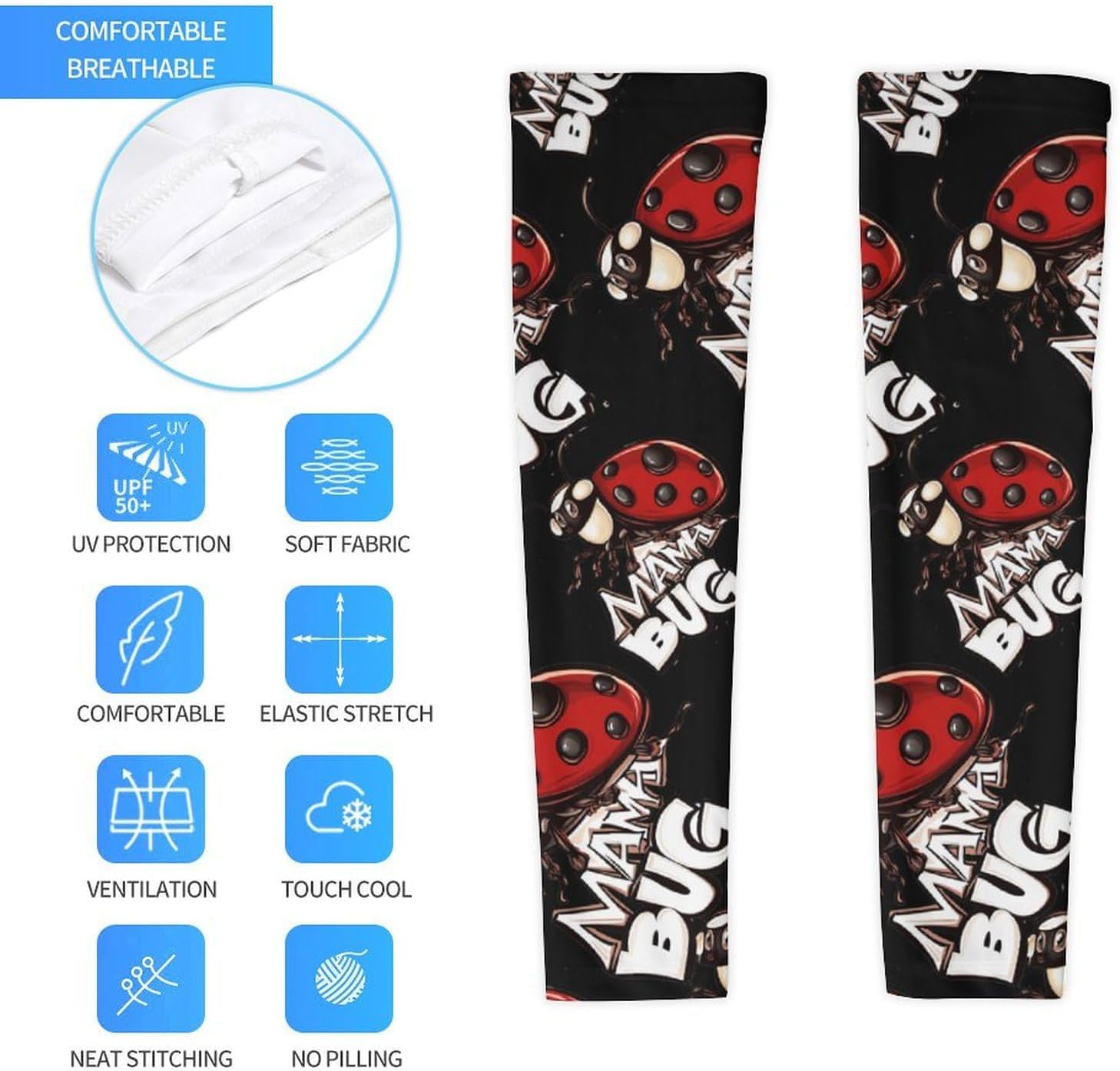 Ladybug Mom Mama Bug Arm Sleeves Sun Protection Sleeves Sports Cooling Arm Compression Sleeve for Men Women