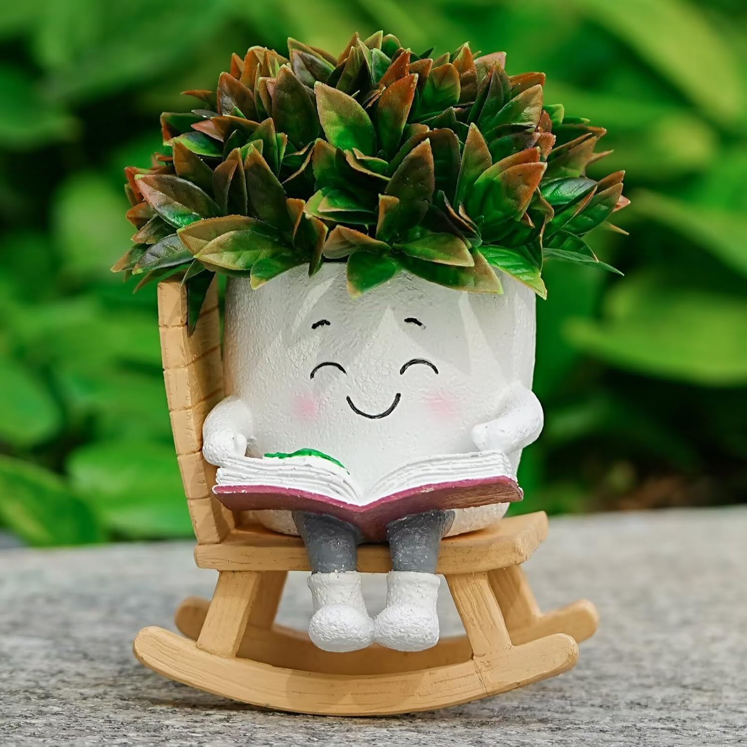 2PCS Rocking Chair Plant Pot - Durable Resin Planter for Indoor Outdoor, Smiley Face Planter, Cute Unique Funny Plant Pots for Indoor Outdoor Plants, Succulent Pots with Drainage Hole