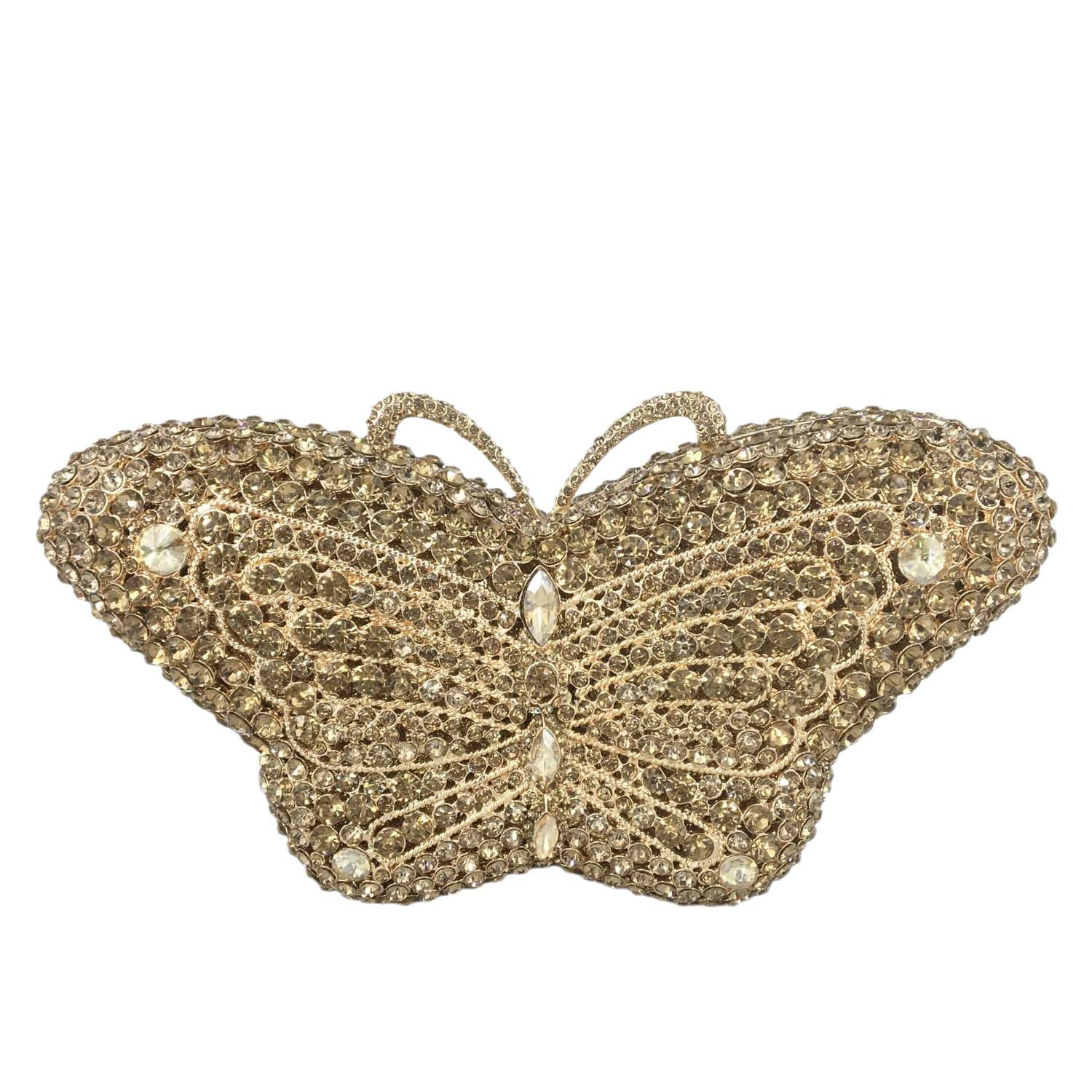Boutique De FGG Butterfly Crystal Clutch Bags Women Evening Bag Party Rhinestone Handbags Bridal Crystal Clutch Purses,Mini,Golden