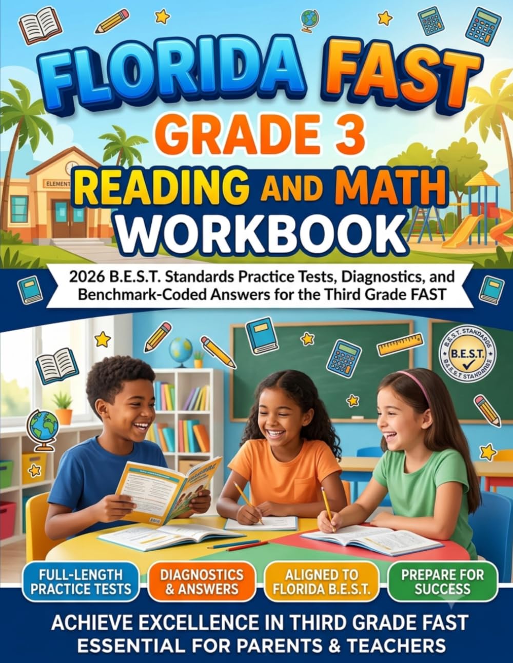 2026 Florida FAST Grade 3 Reading and Math Workbook: B.E.S.T. Standards Practice Tests, Diagnostics, and Benchmark-Coded Answers for the Third Grade FAST