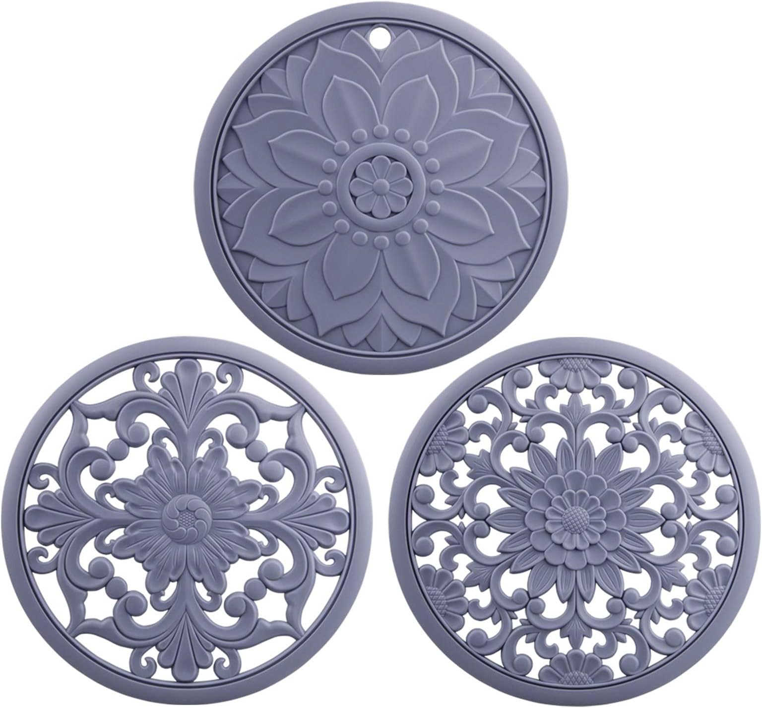 Smithcraft Trivets for Hot Dishes, Silicone Trivet Mats, Hot Pads for Kitchen, Trivets for Hot Pots and Pans, Multi-use Heat Resistant Mat, Round Trivet Mat, Silicone Pot Holders Set of 3 Grey