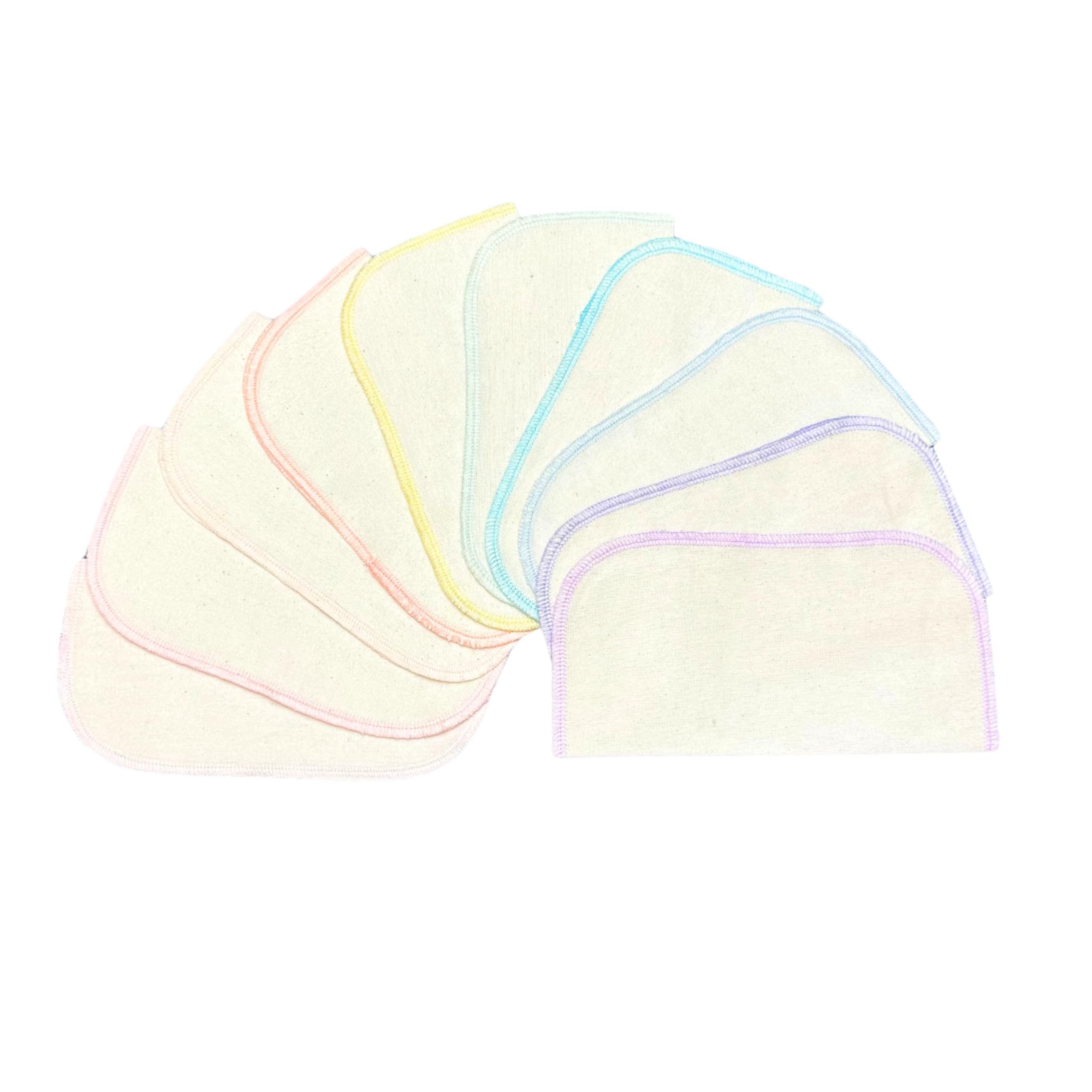 Gina's Soft Cloth Shop 1 Ply Organic Flannel Washable Baby Wipes 8 x 8 Inches 10 Pack Assorted Pastel Set- Proudly Made in the USA!