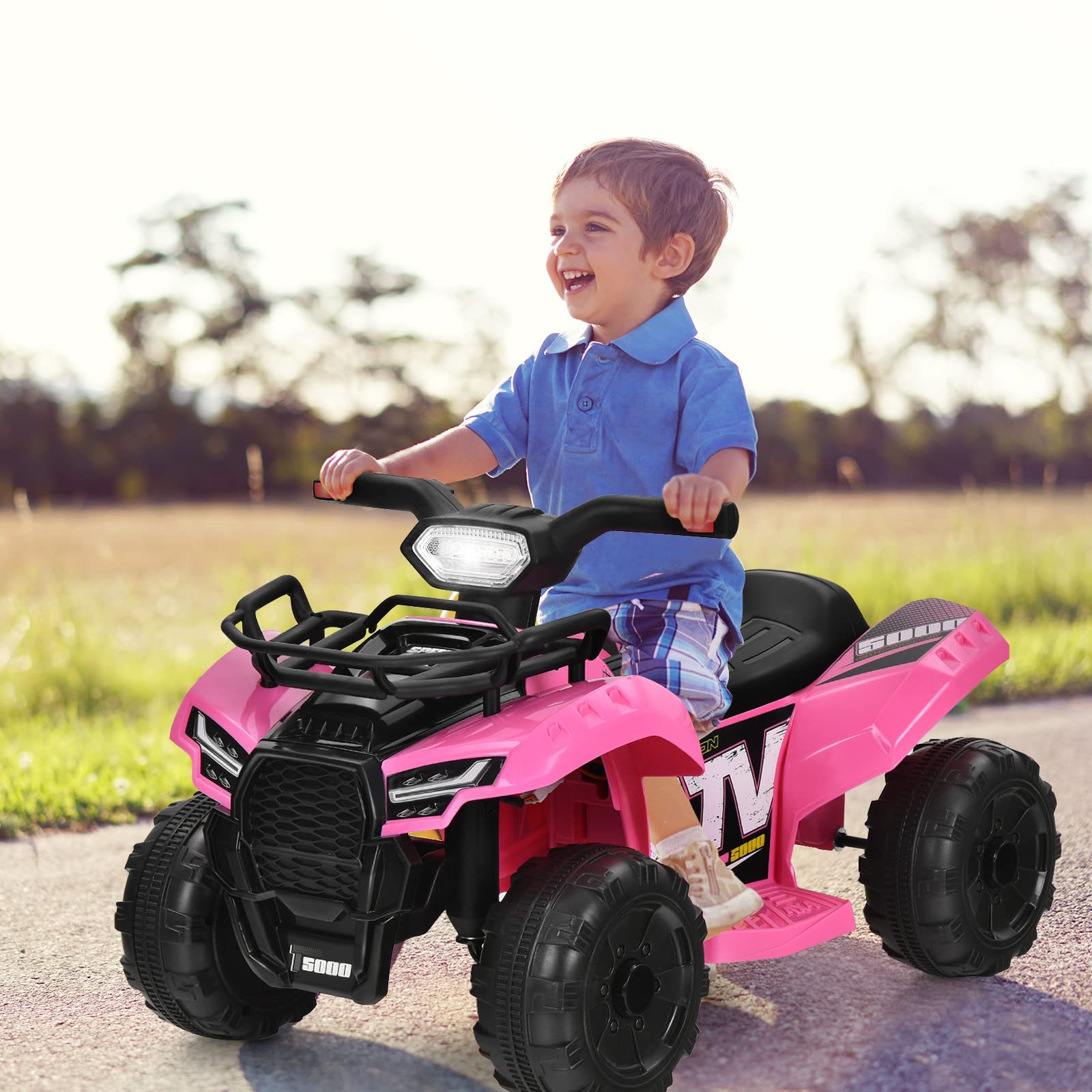 COSTWAY 6V ATV Quad Eléctrico Niños, Coche Eléctrico con Ruedas Resistentes, Música, LED, Rosa
