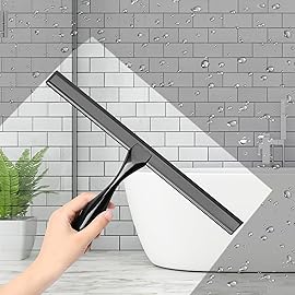 Simtive 10-Inch Shower Squeegee Set, Includes Shower Door Hook and Adhesive Hook, Squeegee for Shower Doors, Mirror and Window, Black