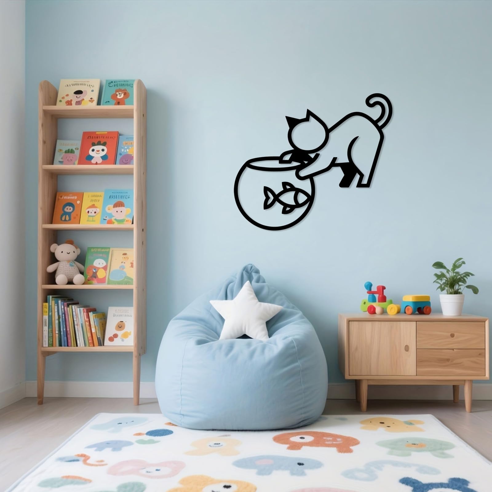 Dekoracja ścienna do salonu, minimalistyczne akcesorium wewnętrzne (61 cm) | Miska wędkarska dla kota metalowa sztuka ścienna metalowe znaki dekoracja ścienna metalowa dekoracja na zewnątrz