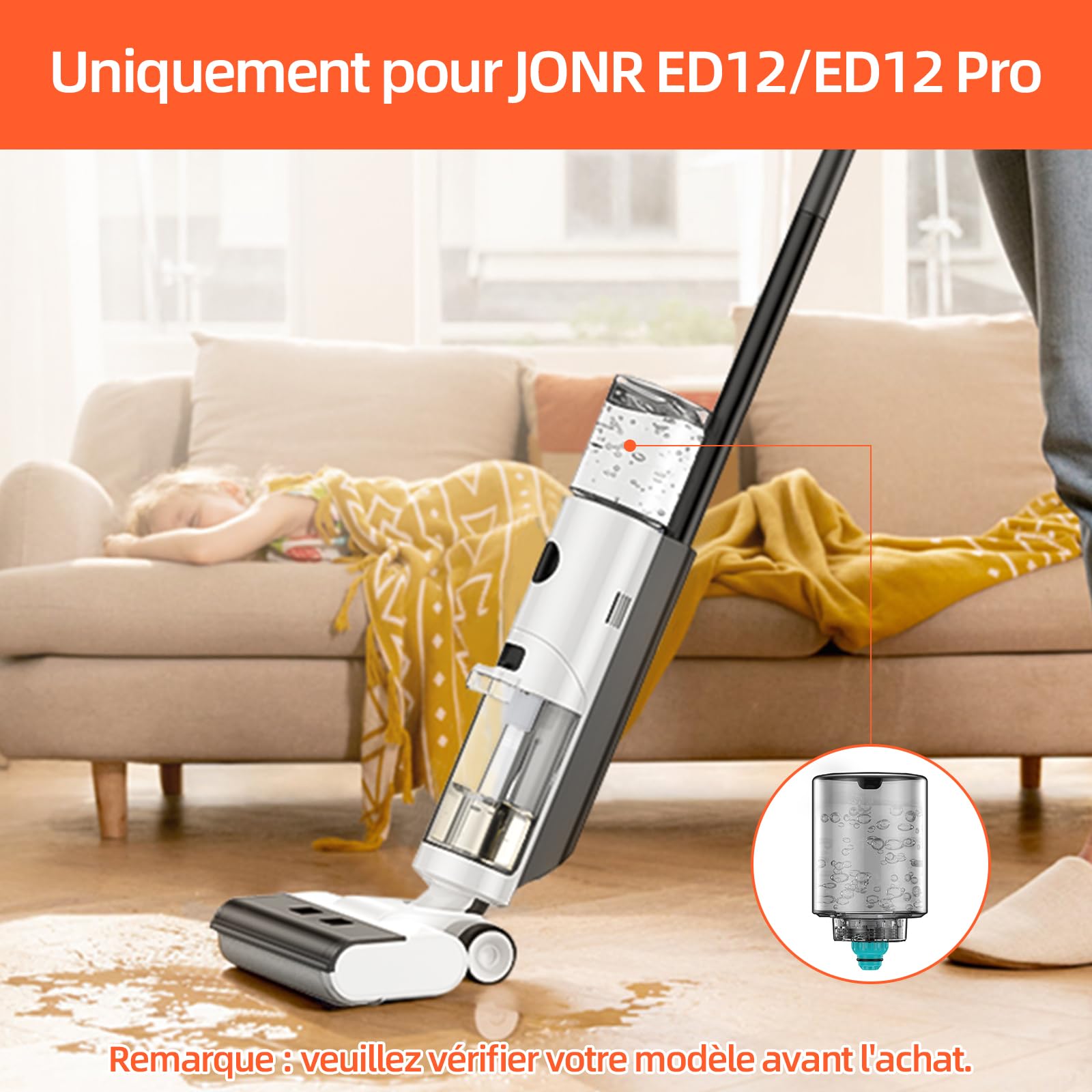 JONR Réservoir d'eau propre de rechange pour aspirateur sec et humide JONR ED12 et vadrouille, 850 ml