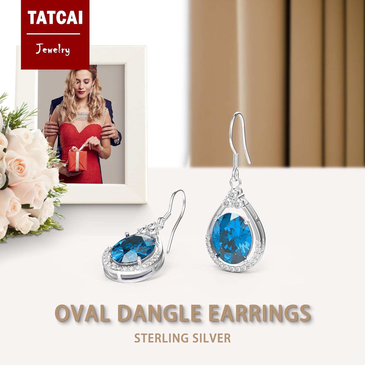 18K White Gold Plated Sterling Silver Oval Cut Cubic Zirconia Drop Dangle Earrings for Women Hypoallergenic Statement Earrings Gifts for Women Mom (Aquamarine) - Image 5