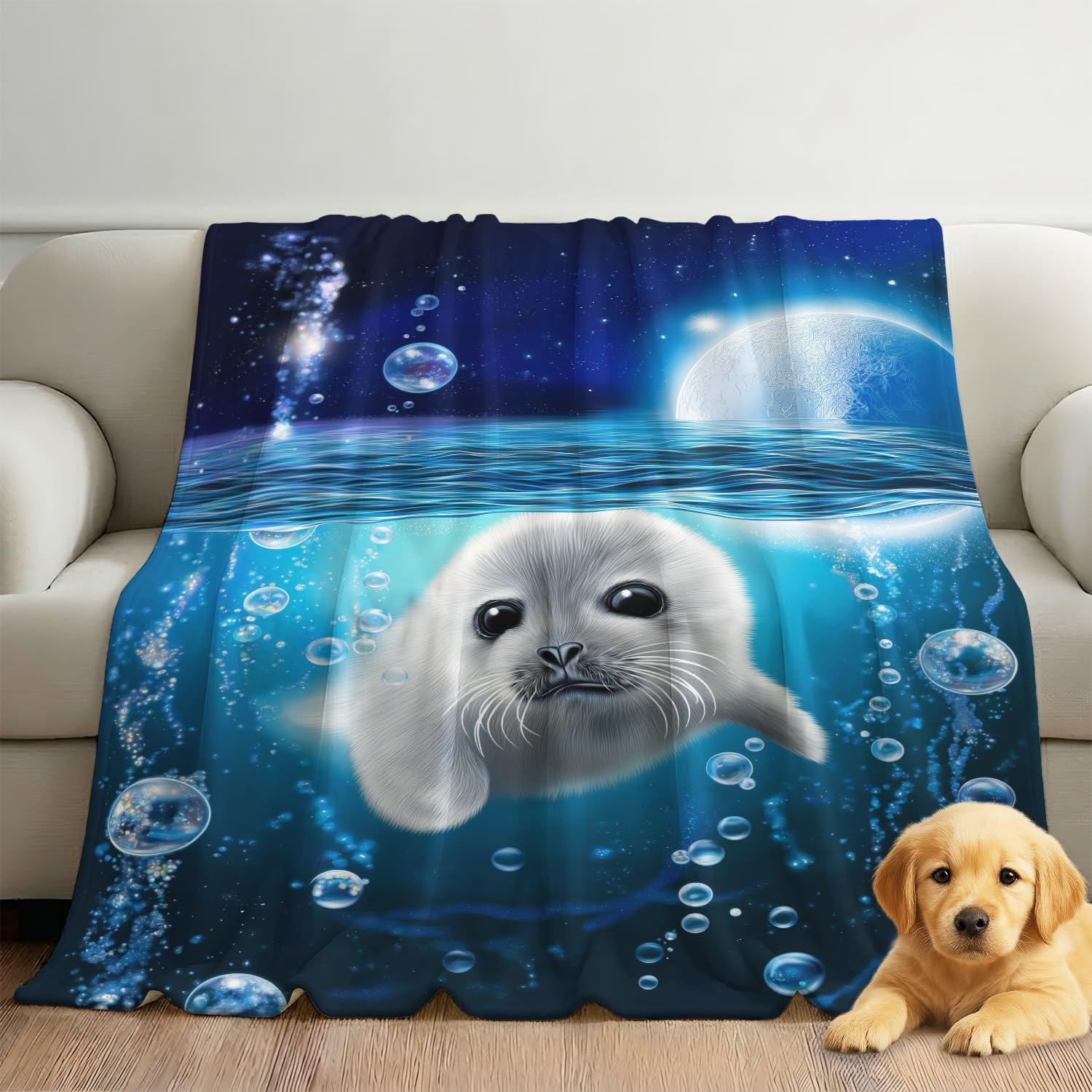 Fantastyczny surrealistyczny koc narzuta, 150 x 150 cm, sci-fi, romantyczne, lecznicze bąbelki, zwierzęta, pieczęć, super miękki, flanelowy, lekki, puszysty, pluszowy, puszysty koc na łóżko, sofę