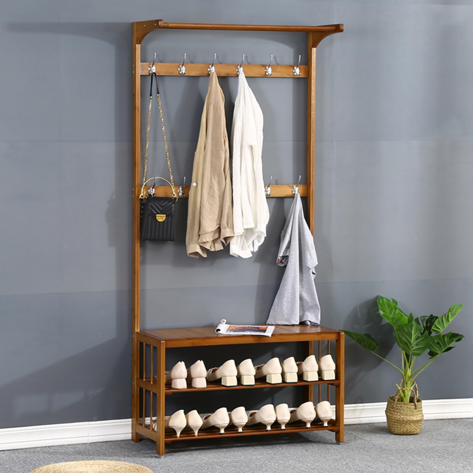 Portemanteau marron pour entrée et couloir design chaleureux