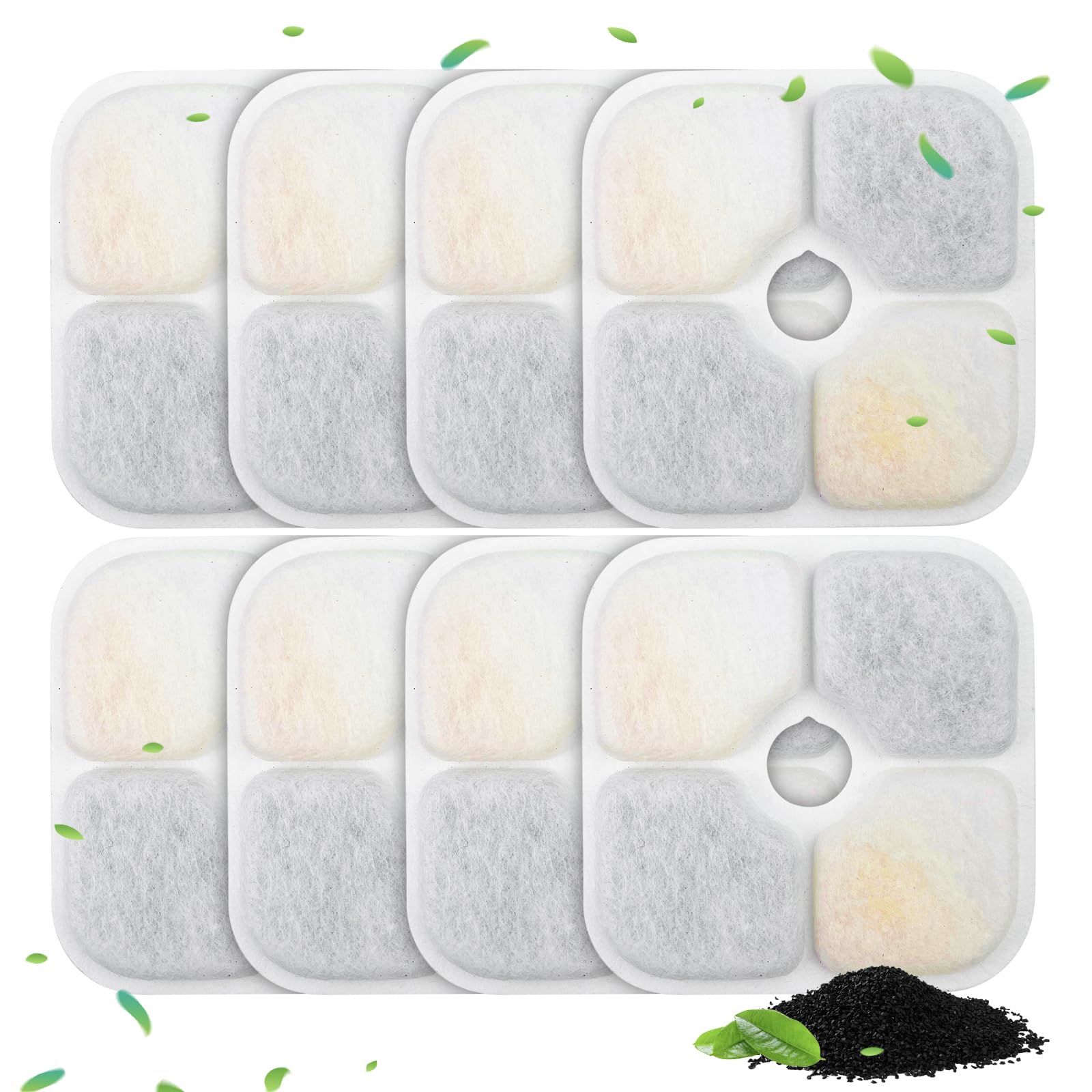 Tekenewbse Filtros de Fuente para Gatos, 8 Piezas Filtros de Carbón Filtro de Repuesto, Filtros Fuente Gatos con Resina Activada por Carbono Tres Capas Sistema de Filtración para 2,5L Fuentes