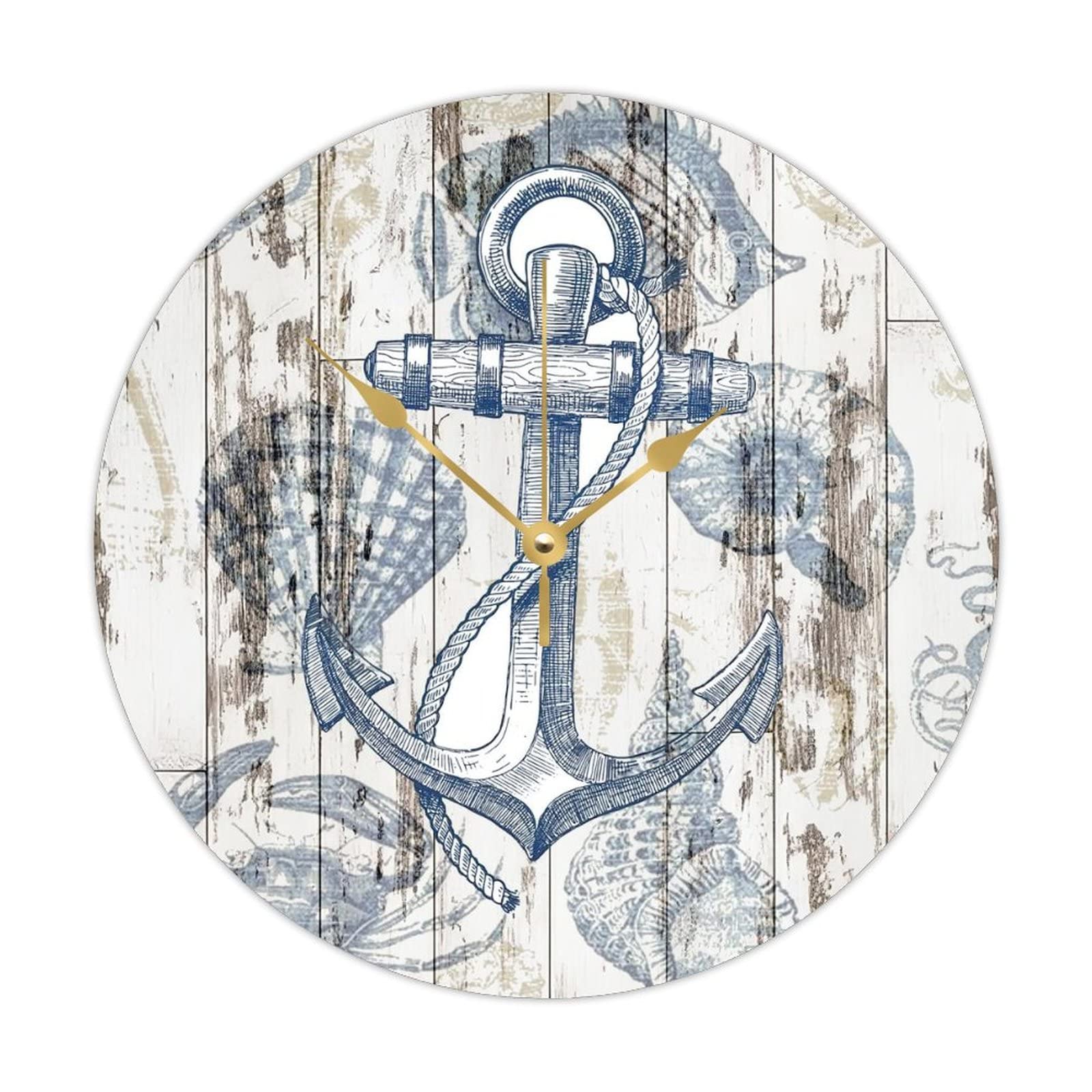 Horloge murale ancre marine sans bruit en bois pour deco chambre sans tic-tac