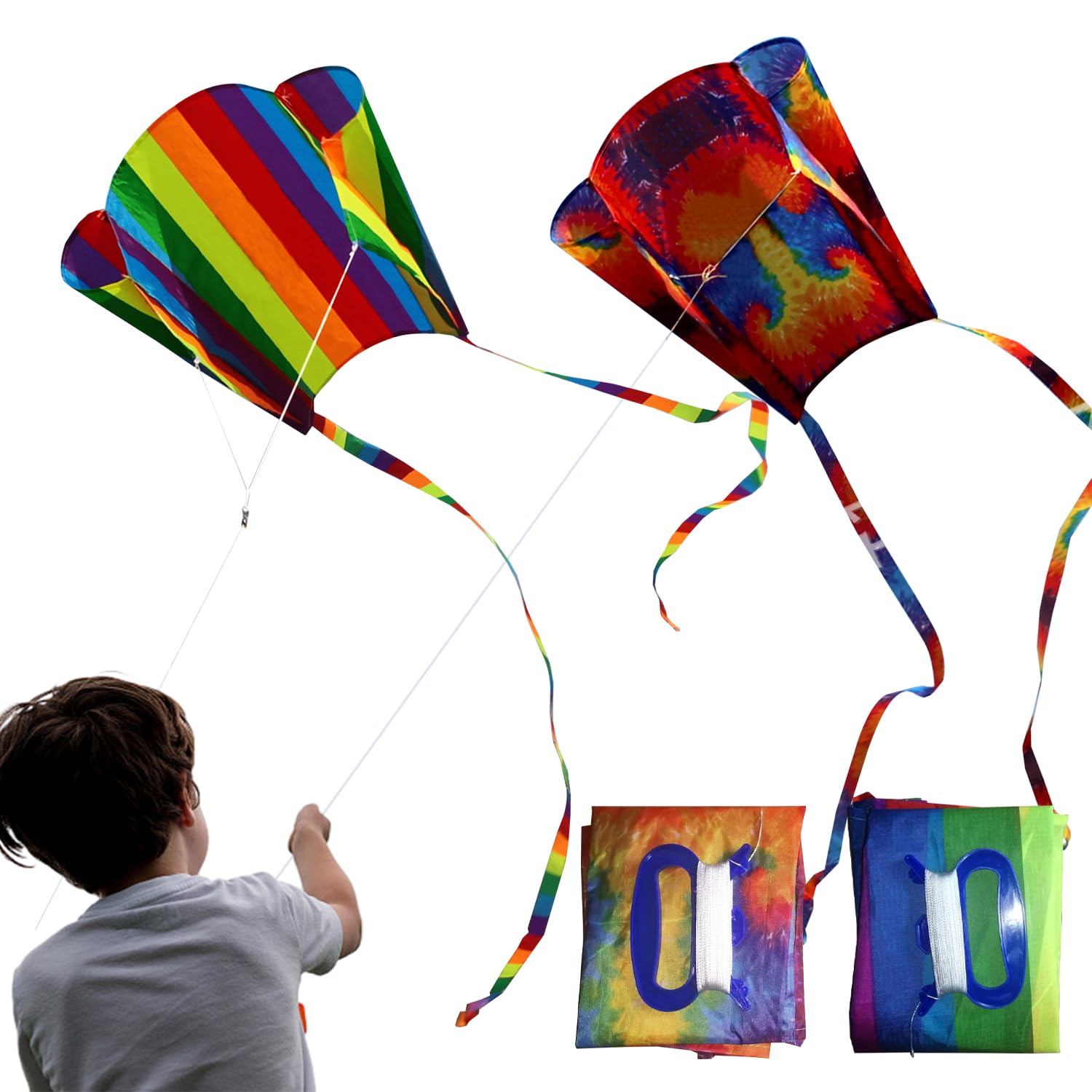 2 Pieces Of Colorful Kites, Rainbow Kites, Single-Line Kite Flying, Flying Toys With Long Colorful Tails, Outdoor Toys For Beginners, Suitable For Outdoor Activities, Parks, Campuses, Beaches