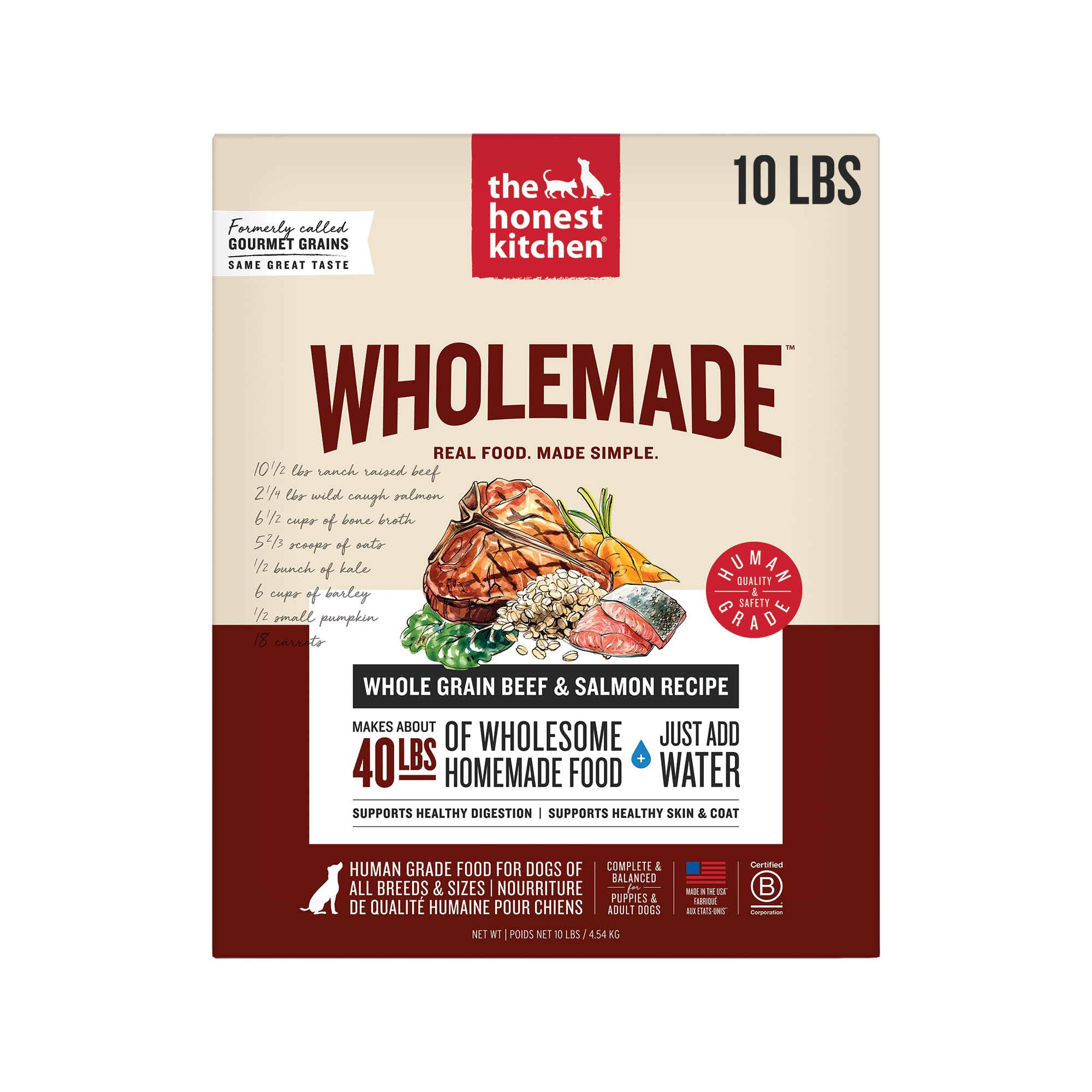 Sponsored Ad - The Honest Kitchen Human Grade Wholemade™ Dehydrated Whole Grain Dog Food - Complete & Balanced Meal or Topper - Beef & Salmon 10 lb Box