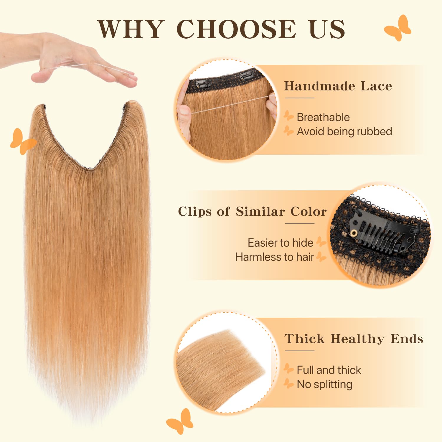 Thick Halo Hair Extensions Straight, 100% Real Human Hair,No Tangle & Smooth,Invisible Wire Extensions for Women,80g,18 Inch #27 Dark Blonde