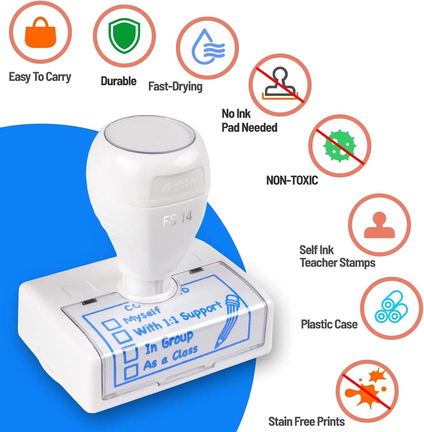 Completed Self Inking Stamp for Teachers Rubber Stamp Back to School Teacher Stamps for Checkbox Grading Teacher Must Haves Classroom Supplies (White)