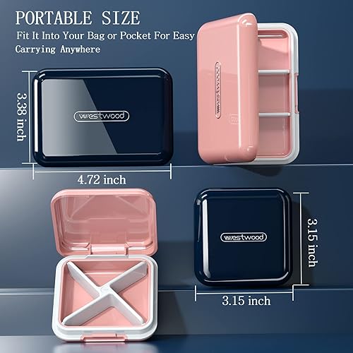Miniatura 6 de DUBSTAR Pastillero organizador de viaje impermeable a la humedad, pequeño pastillero para bolso de bolsillo, 4+6 compartimentos, pastillero portátil