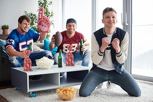 Miniatura 9 de Glodecart 100 bolsas de celofán de fútbol para fiesta de fútbol, galletas, campo de fútbol, bolsas de dulces con lazos de torsión, color rojo y