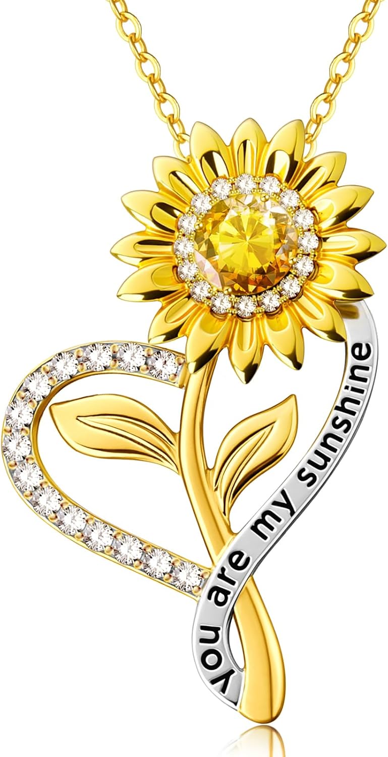 Sunflower Necklace Anniversary for Gifts Women, 18K Gold Plated You Are My Sunshine...