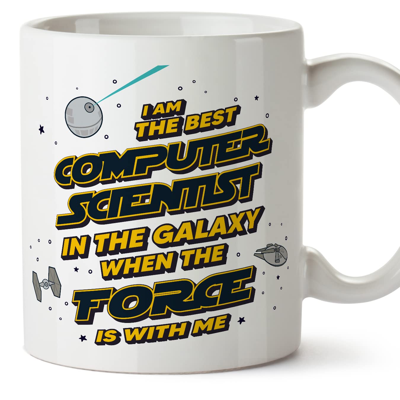 MUGFFINS Computer Scientist Mug - in English - Best in The Galaxy The Force is with Me - Funny Gift for Colleagues - Ceramic 11oz Mug