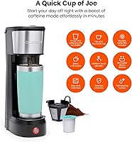 Vista 2 de Chefman Cafetera de una sola porción: compatible con K-Cup y suelo, cafetera de goteo portátil de una sola taza de 6 a 12 onzas con filtro, perfecta