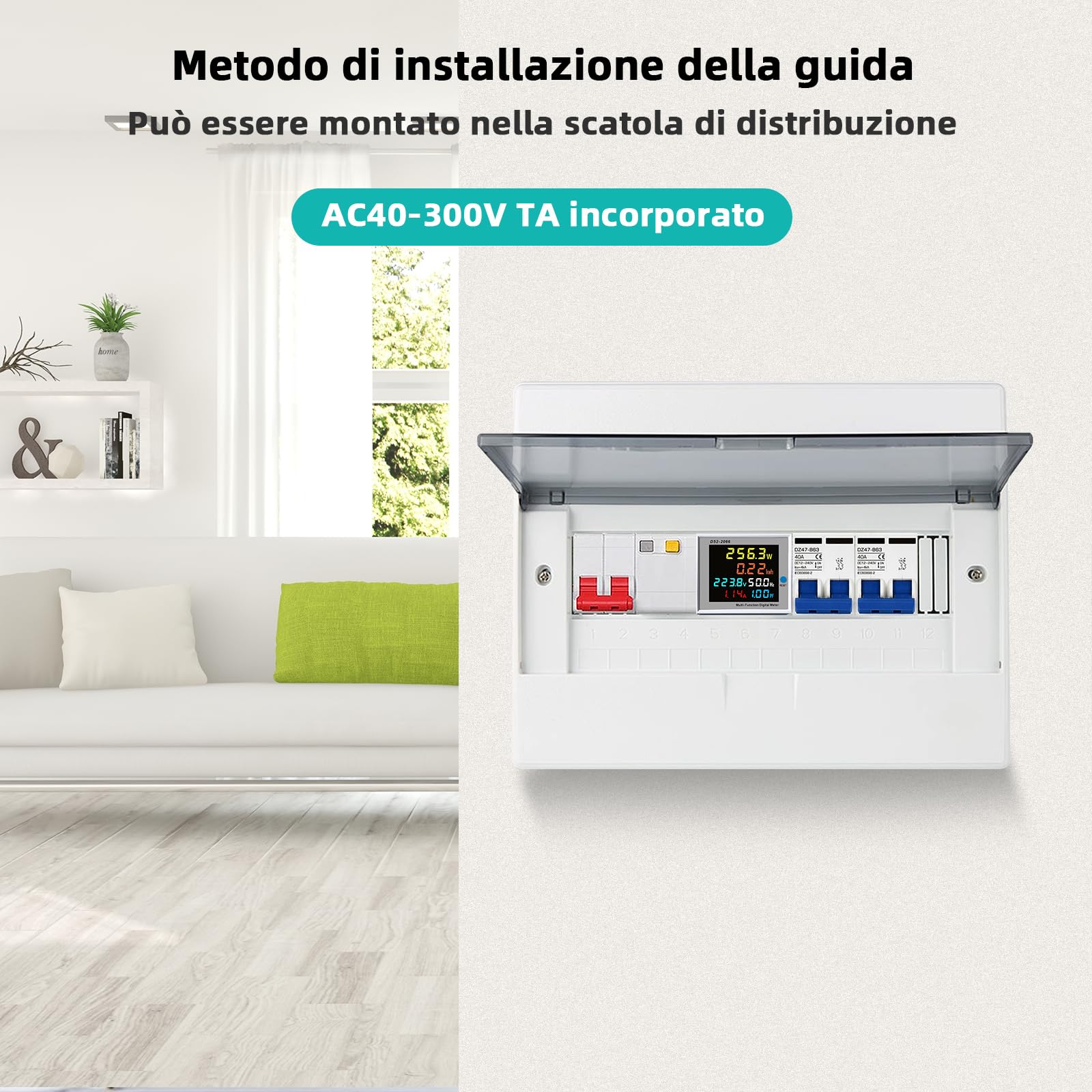 Licznik prądu, szyna montażowa, 6 w 1, licznik prądu LCD, cyfrowy miernik kosztów energii, jednofazowy miernik zużycia energii, AC 40-300 V, natężenie prądu 0-100 A, moc 0-45 kW, typ zamknięty