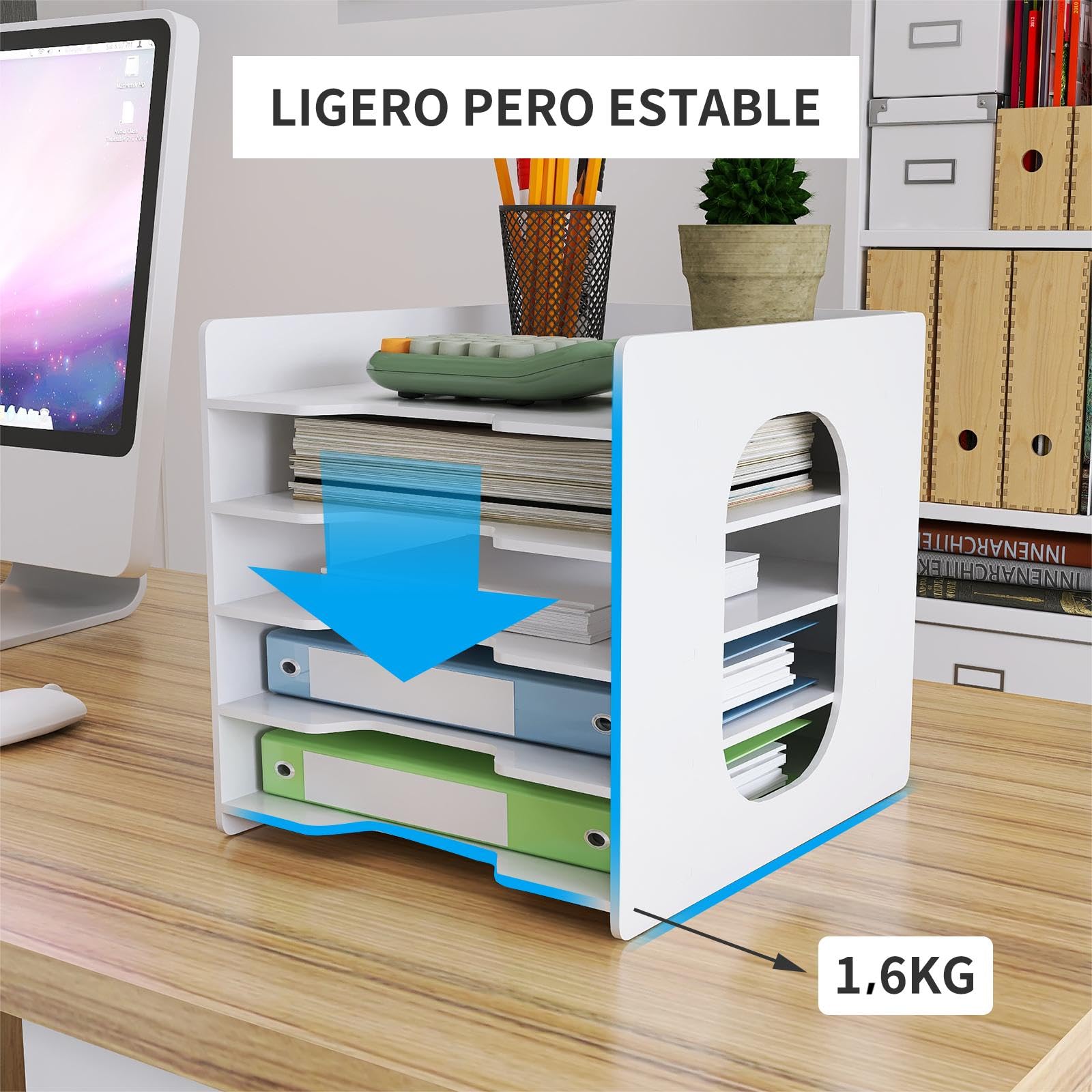 PUNCIA Archivador de Documentos A4 Soporte de papel 5 Bandejas PVC Escritorio Organizador de Archivos Bandeja de Papel Almacenamiento para Oficina Sala de Trabajo Escuela Oficina