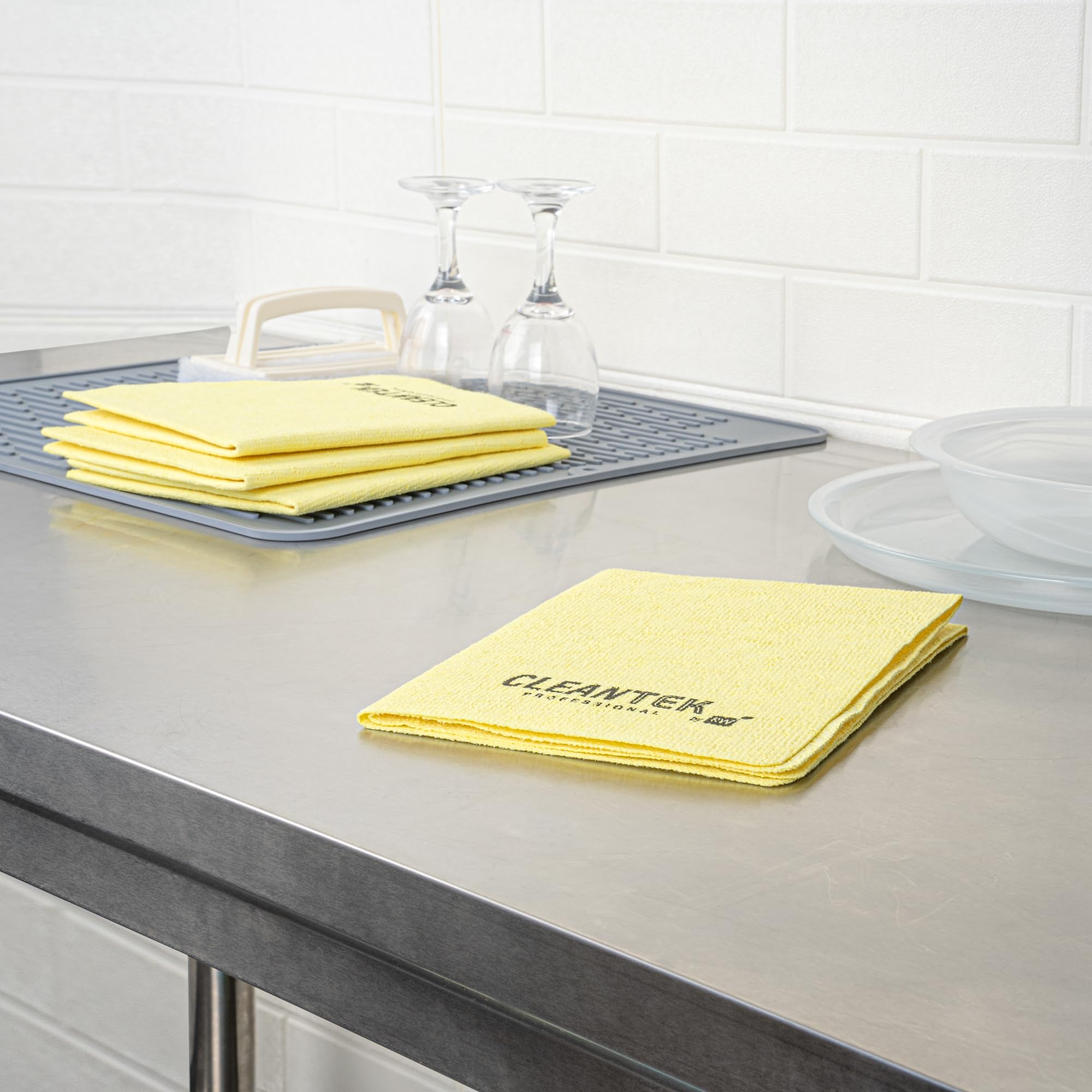 Restaurantware - Clean Tek - Paños de limpieza profesionales de 13 x 15 pulgadas, 100 toallas de tela reutilizables, lavables a máquina, absorbentes, trapos de limpieza de microfibra PVA amarillo,