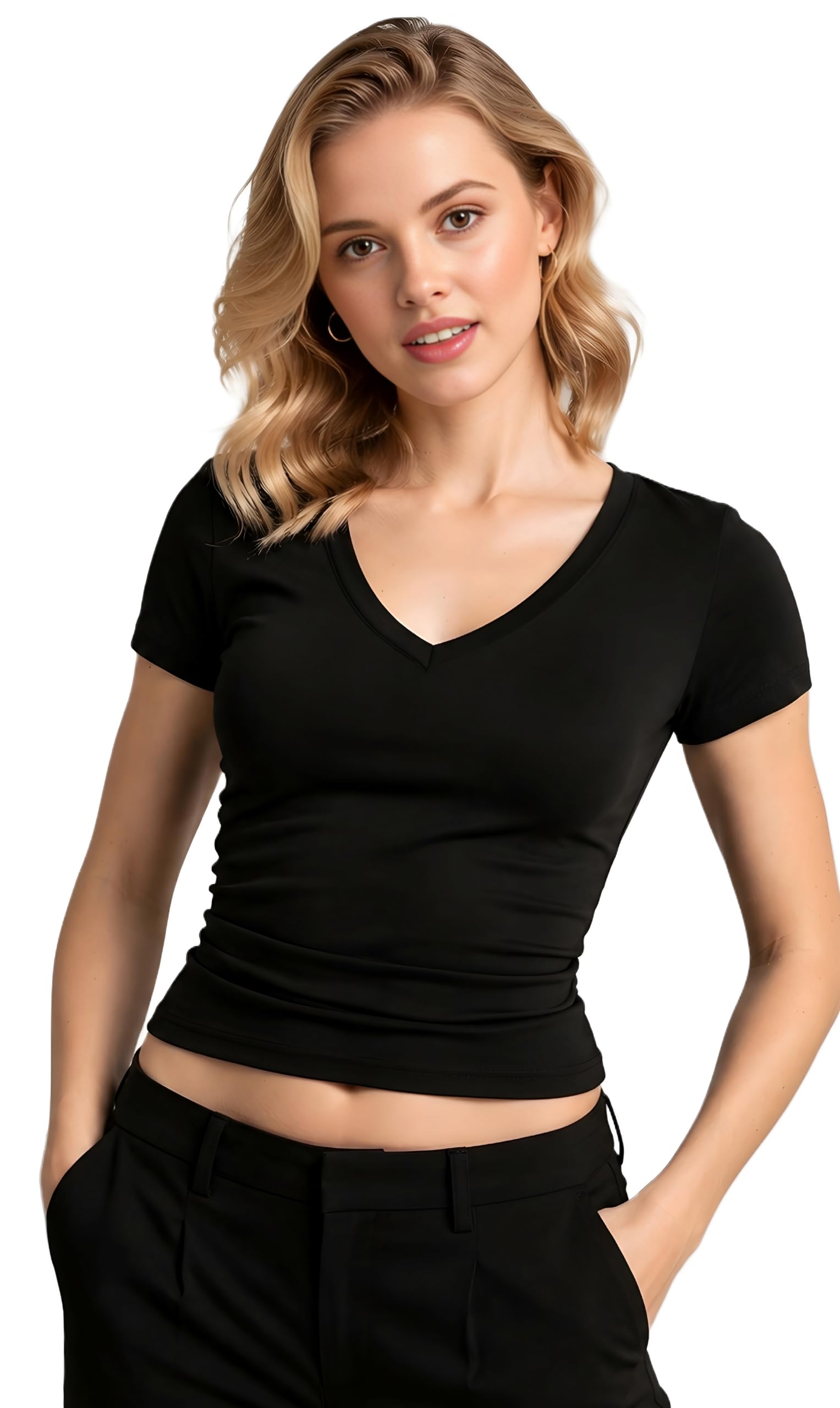 sightbomb Soft Touch Microfiber V Neck Short Sleeve SOFTLINE Cuddle TEE TOP for Women-picture-47