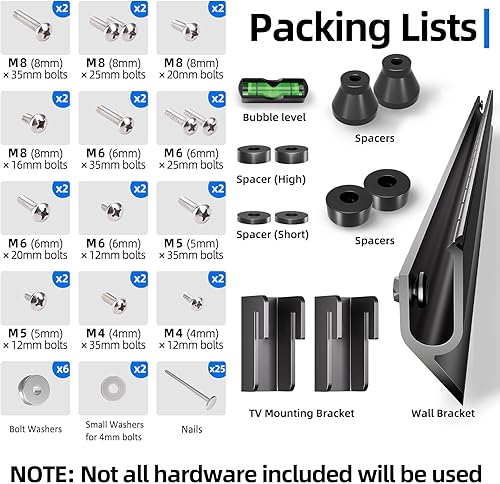 Miniatura 7 de Auoace Soporte de TV para paneles de yeso sin taladro, soporte de pared para TV de 22 a 55 pulgadas, soporte de TV de perfil bajo de 0.63 pulgadas,